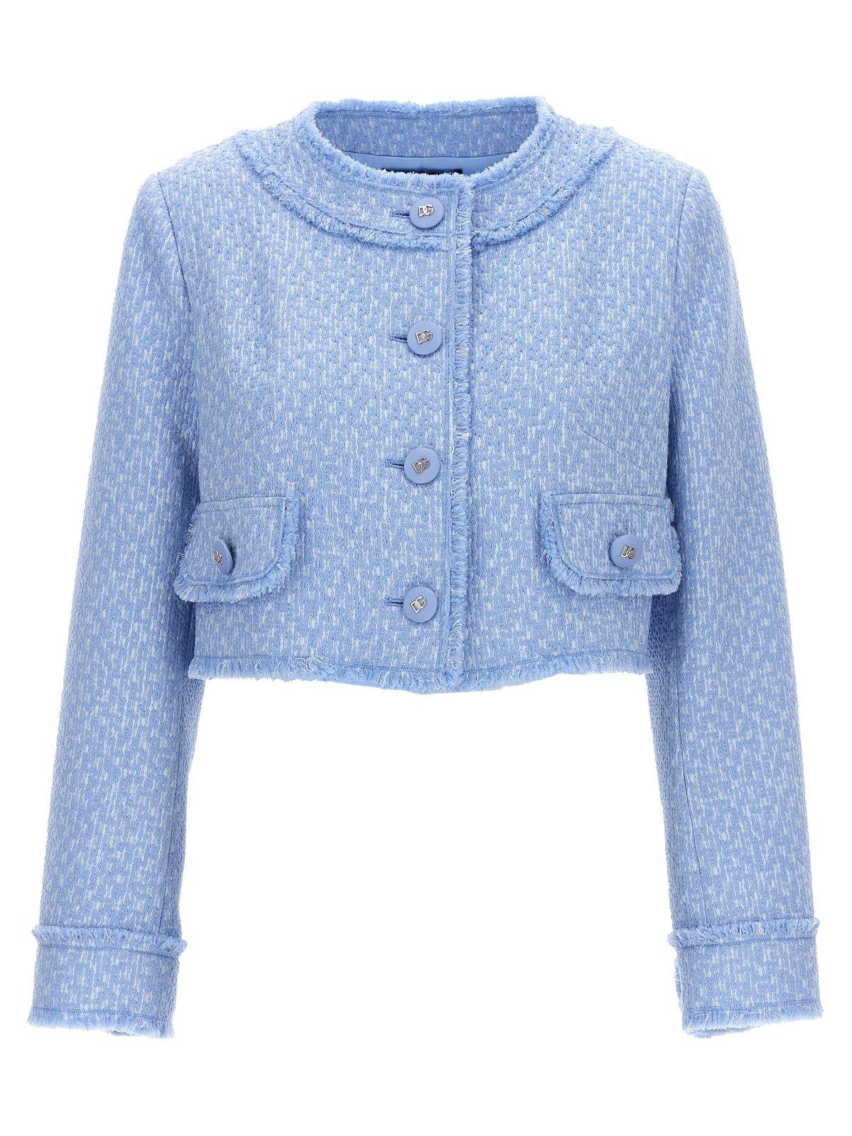 Shop Dolce & Gabbana Rachel Short Tweed Jacket In Clear Blue