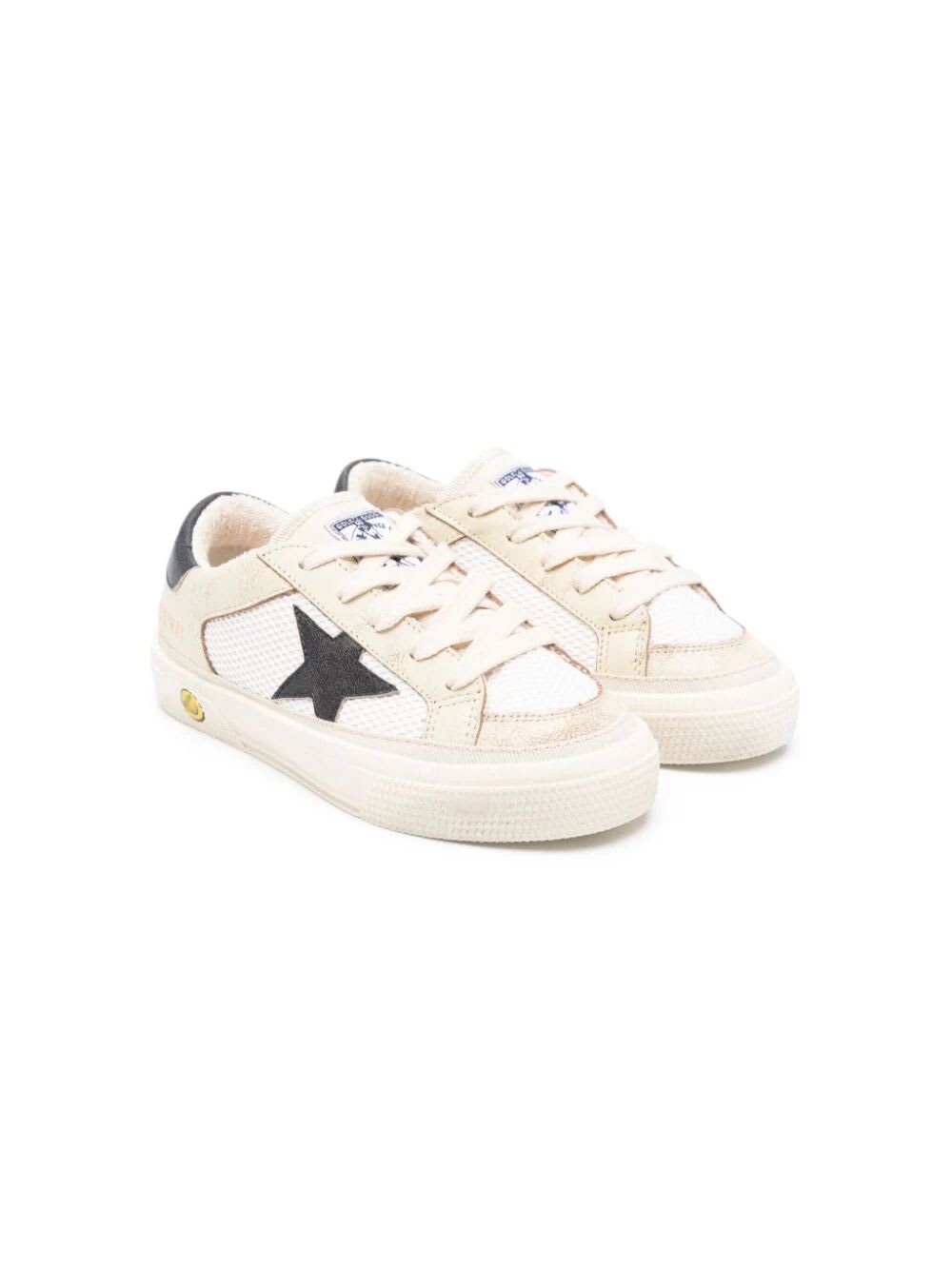Golden Goose Kids' May Nappa Net And Leather Upper Nylon Tongue Leather Toe Star And Heel In White Blue