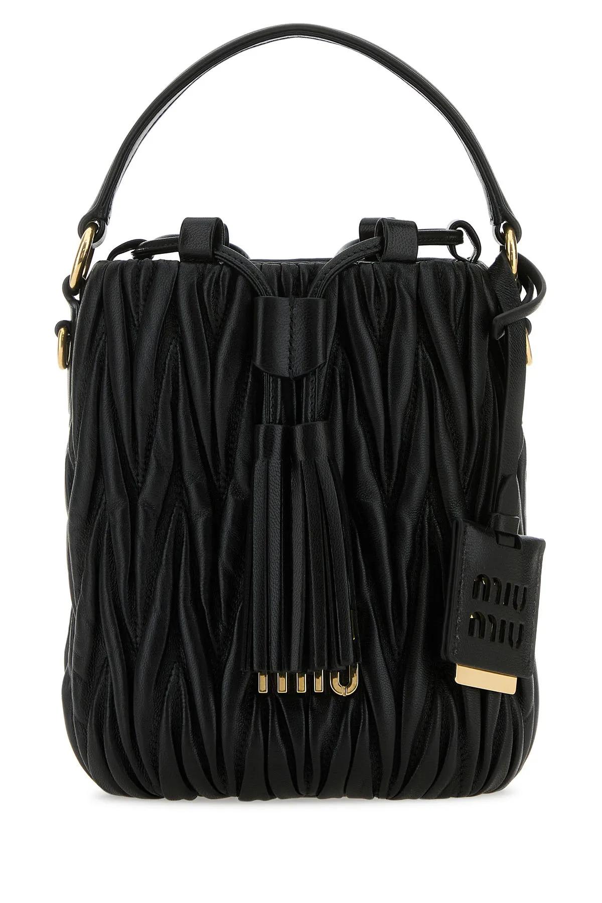 Shop Miu Miu Black Nappa Leather Bucket Bag