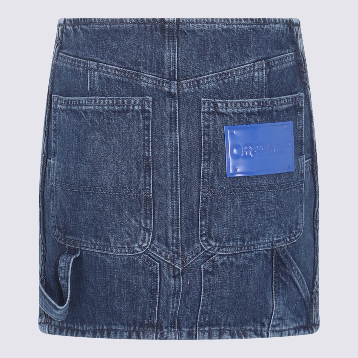 Shop Off-white Dark Blue Cotton Blend Denim Skirt