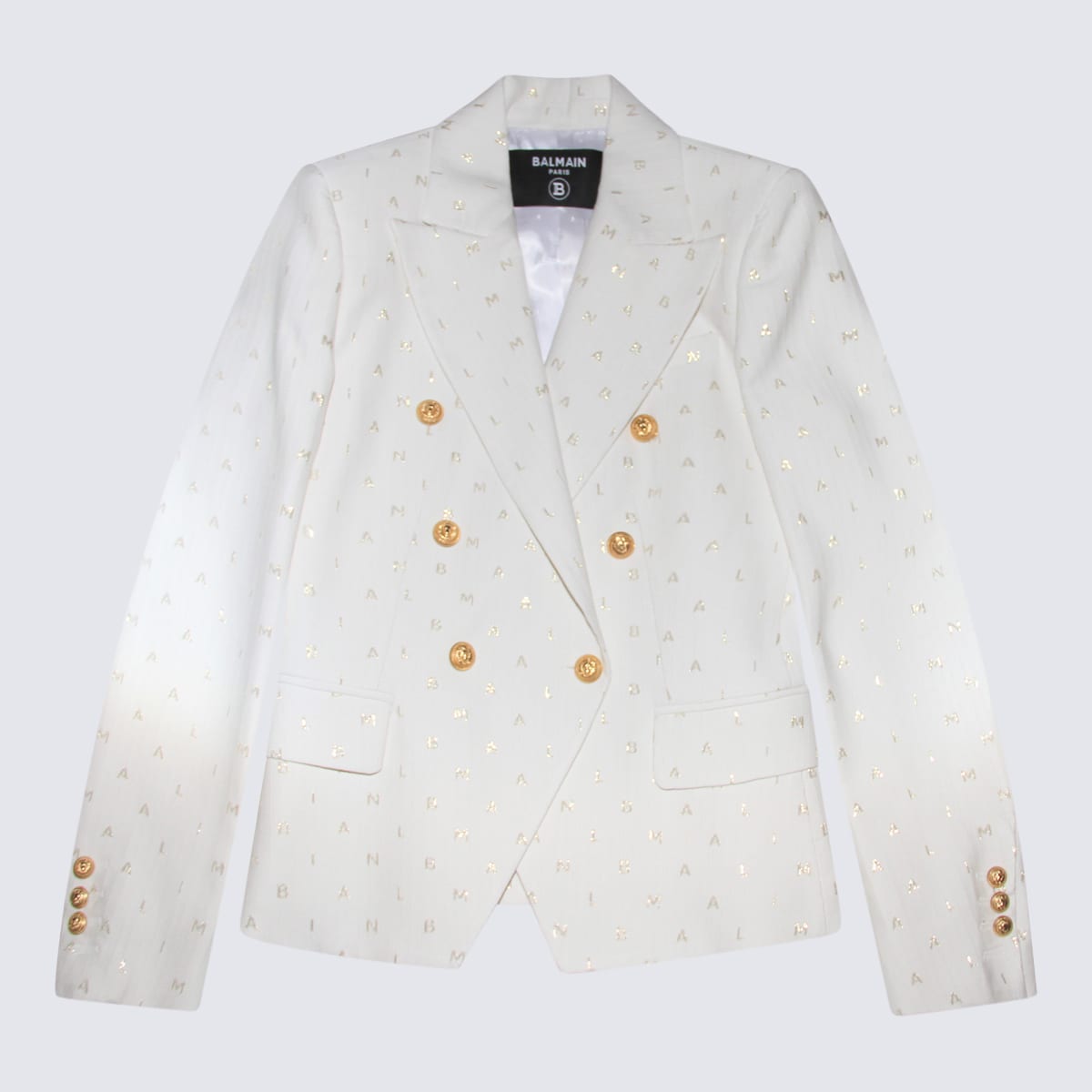 Shop Balmain White Viscose Blend Blazer In Ivory/gold