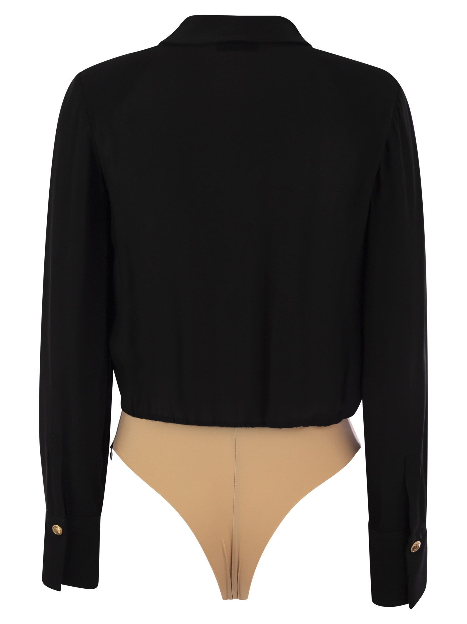 Shop Elisabetta Franchi Georgette And Satin Body Shirt With Zip In Black