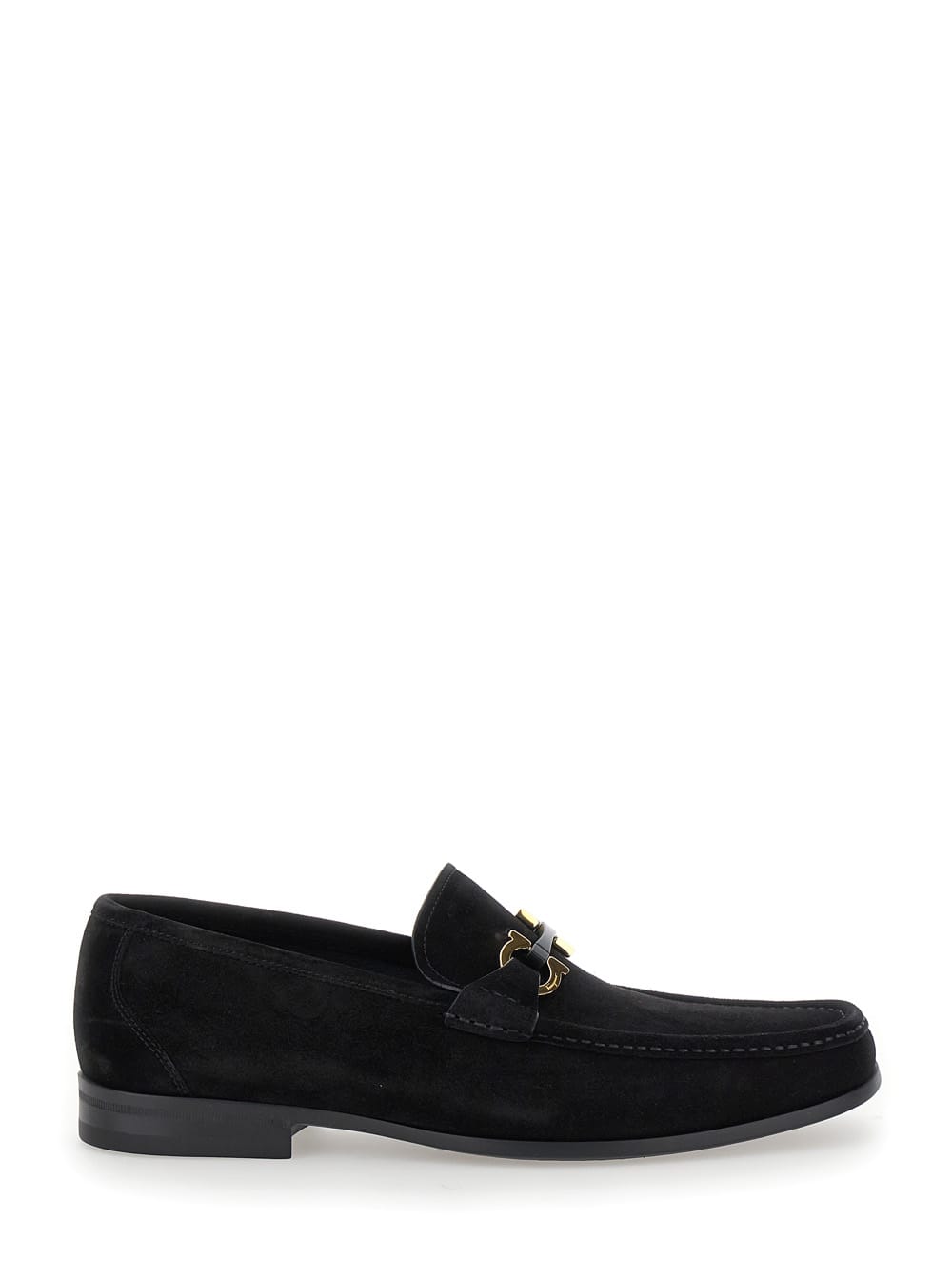 grandioso 2 Black Loafers With Gancini In Suede Man