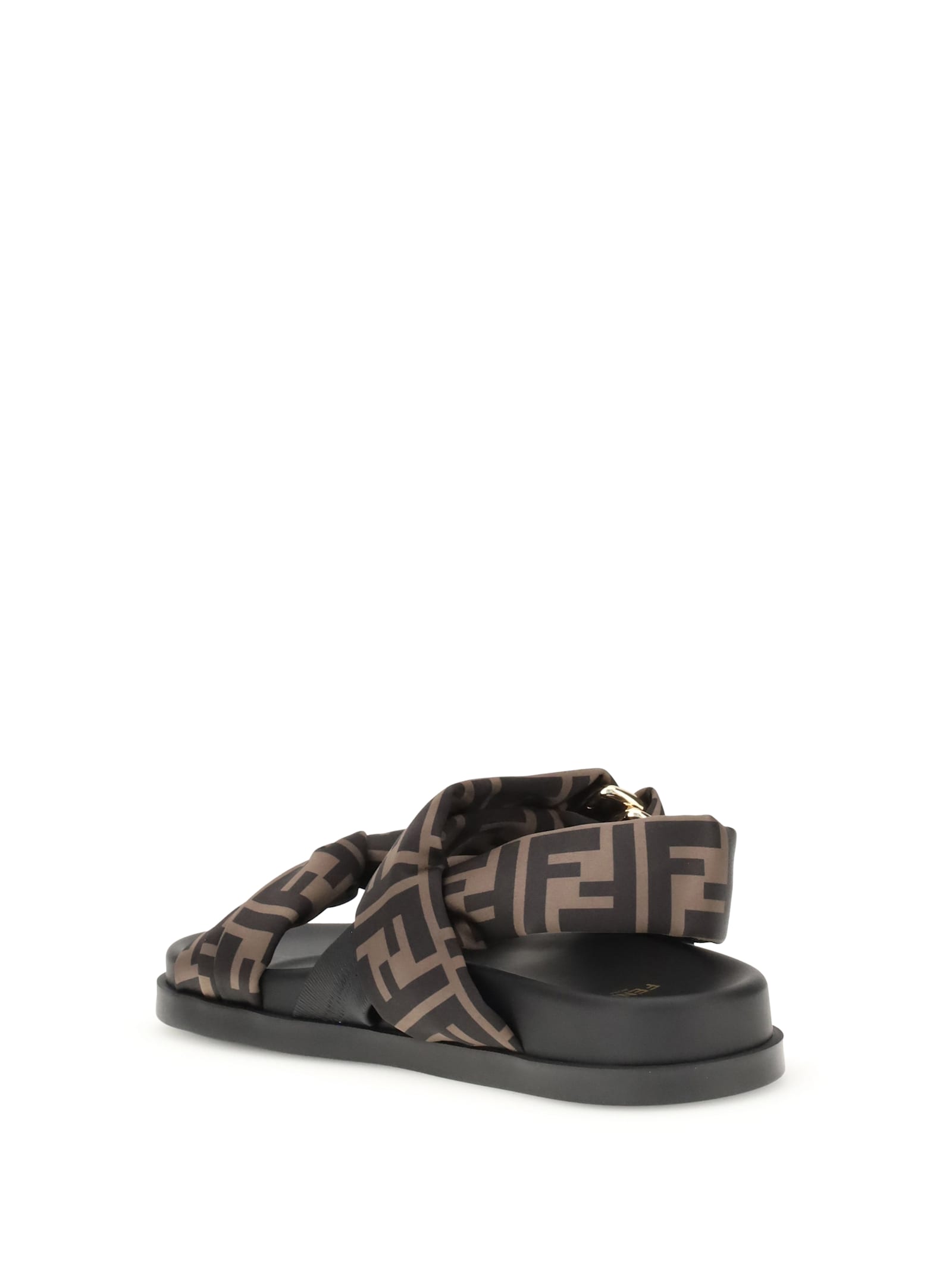 Fendi Feel Satin Sandals In Brown