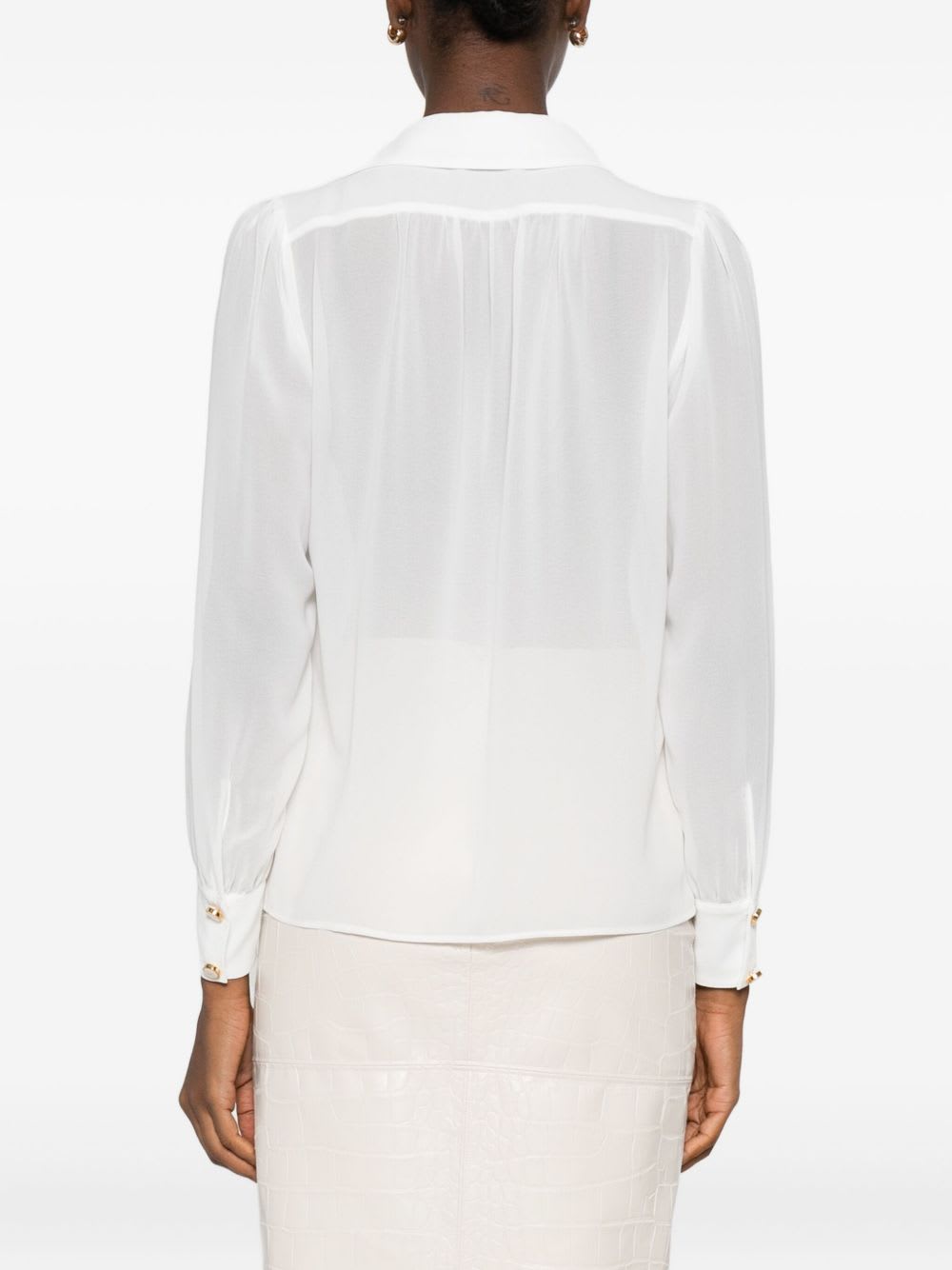 Elisabetta Franchi Chic Long Sleeve Sheer Top With Chain In White
