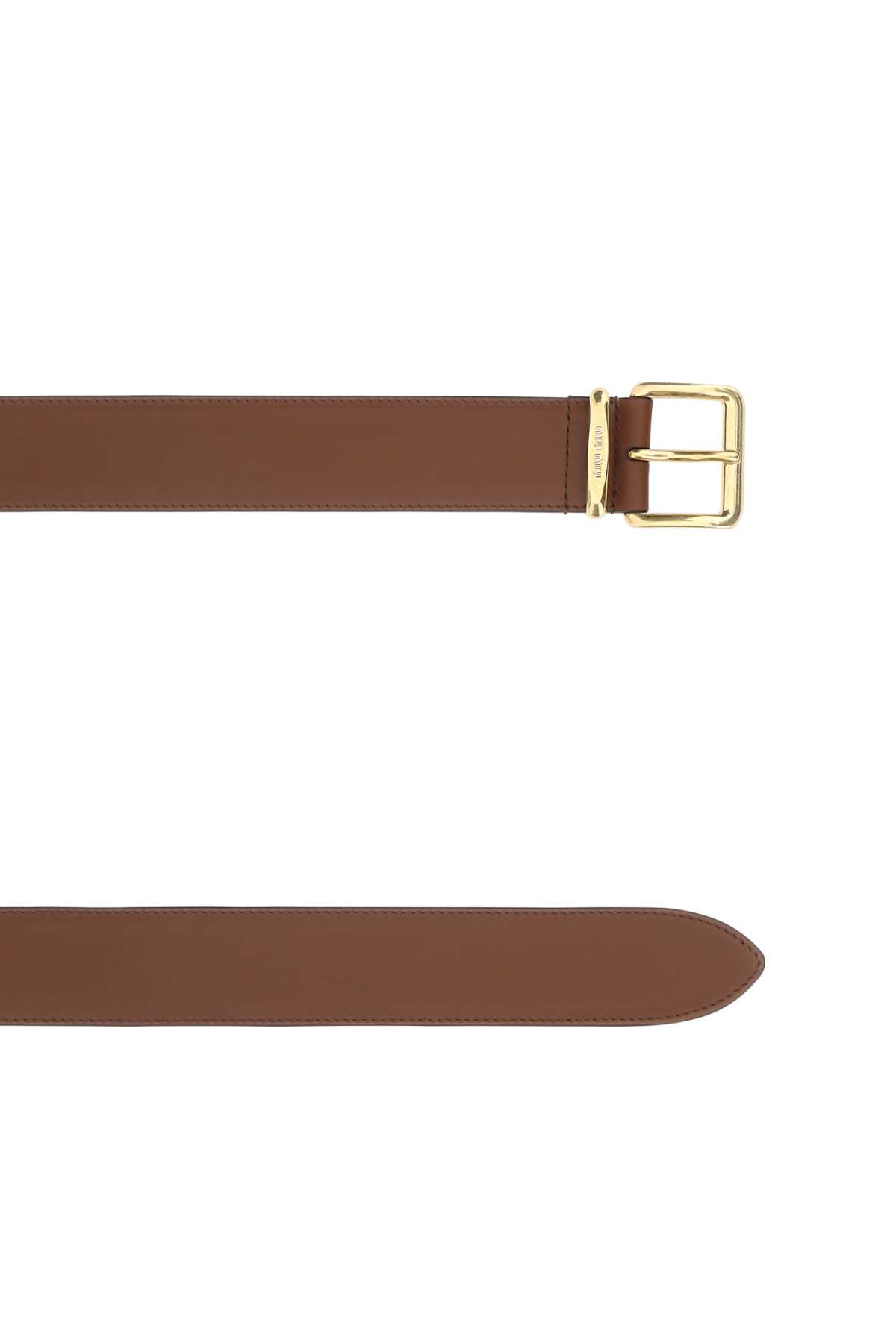 Miu Miu Adjustable Leather Belt Featuring Gold-tone Buckle In Brown