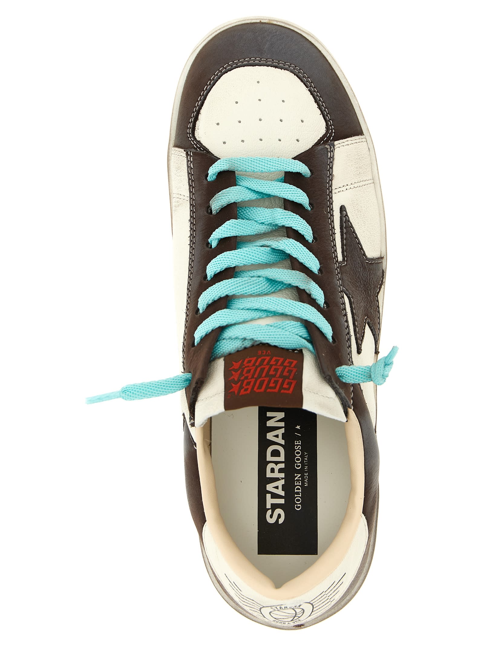 Golden Goose Distressed Leather Sneakers With Two-tone Star Patch In Brown
