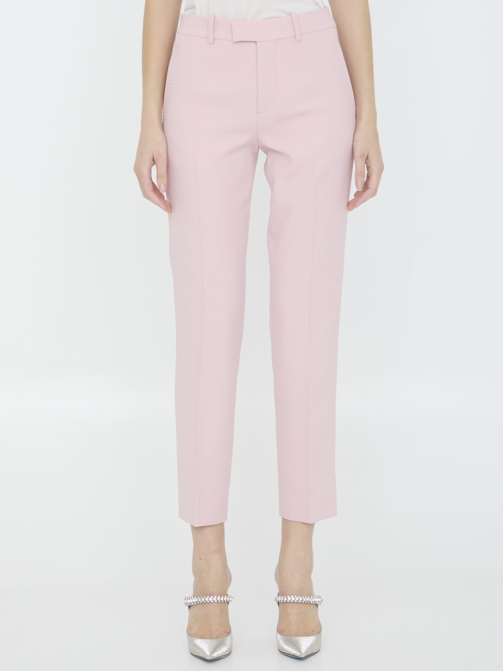 Shop Burberry Wool Tailored Trousers In Pink