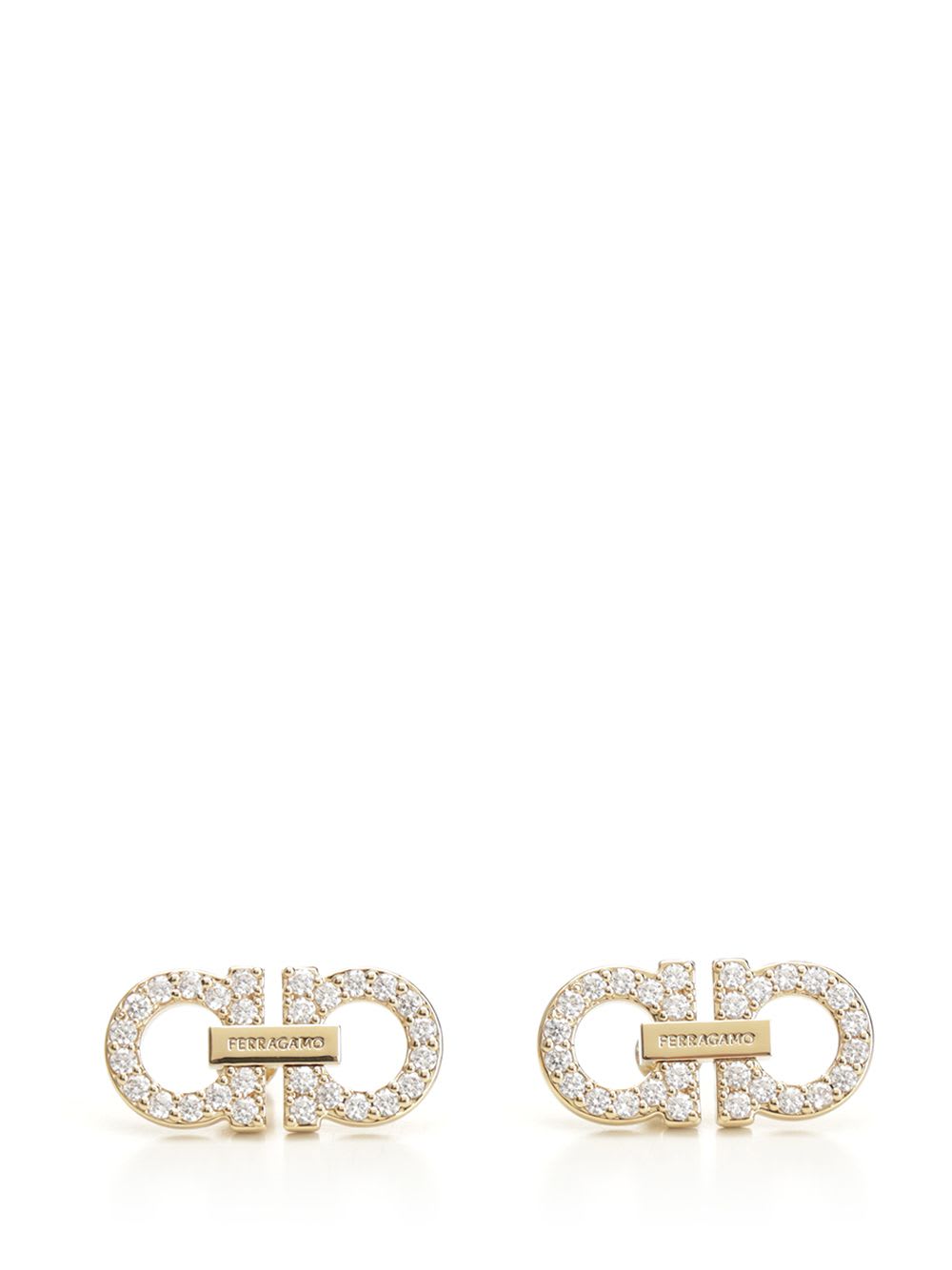 Ferragamo Double Gancini Earrings With Crystals In Gold