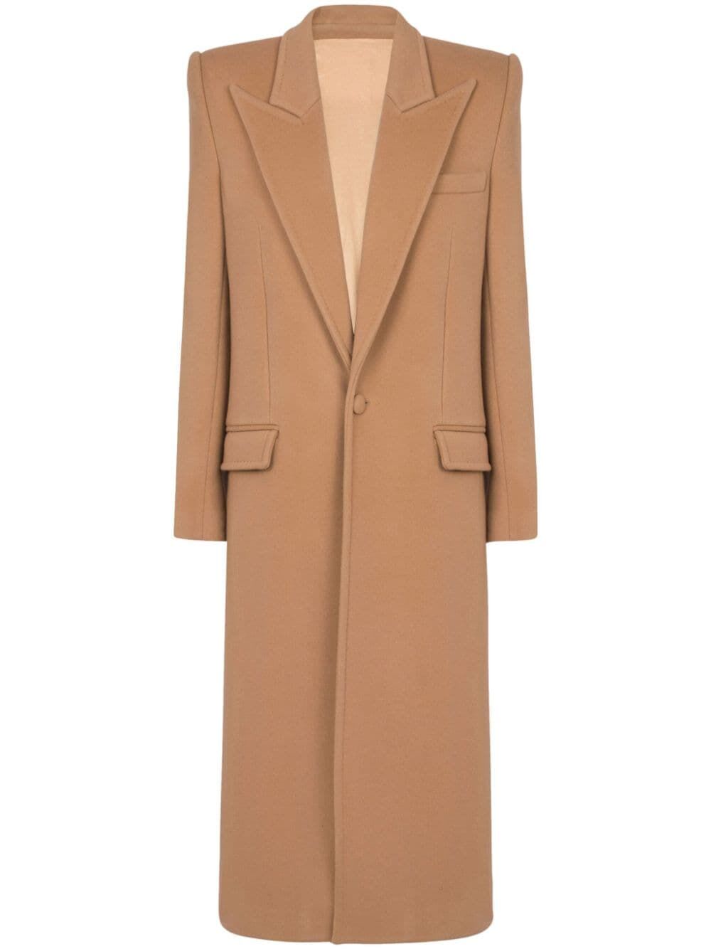 Shop Balmain Shoulder Pad Wool And Cashmere Coat In Kc Camel