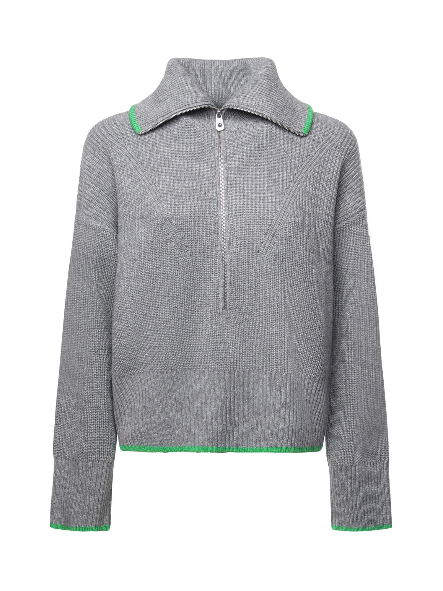 Pinko Wool And Cashmere Zip-up Sweater In Gray