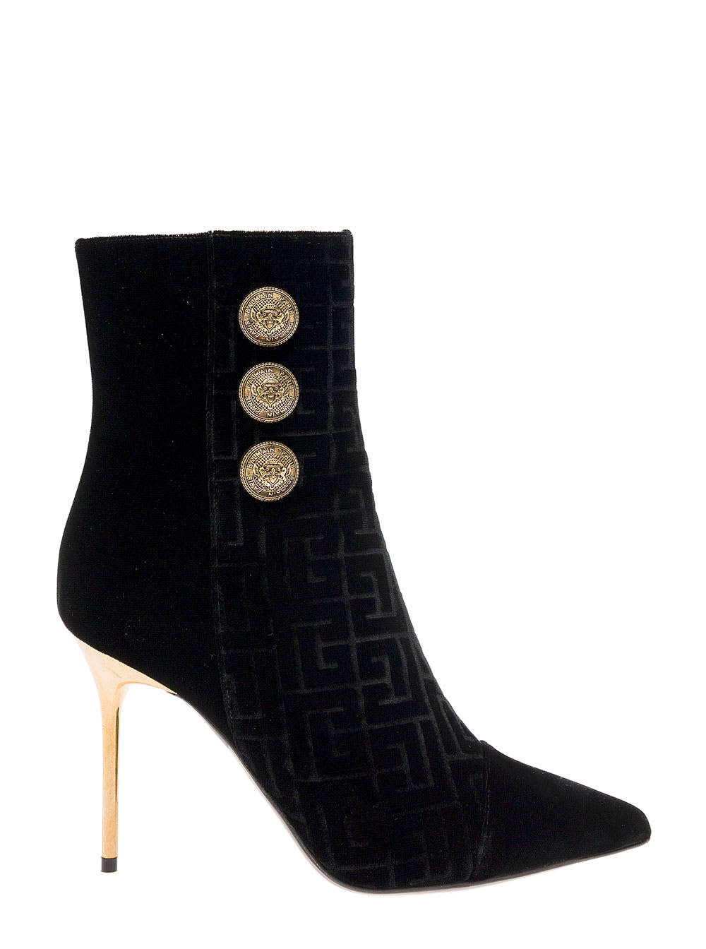 Balmain Womans Black Monogram Jacquard Velvet Boots