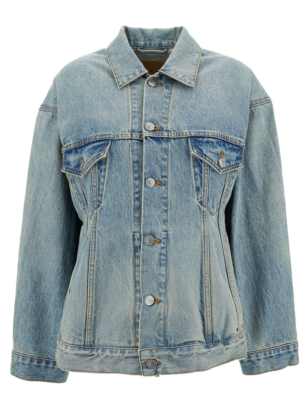 Shop Balenciaga Hourglass Light Blue Jacket With Branded Buttons In Cotton Denim Woman