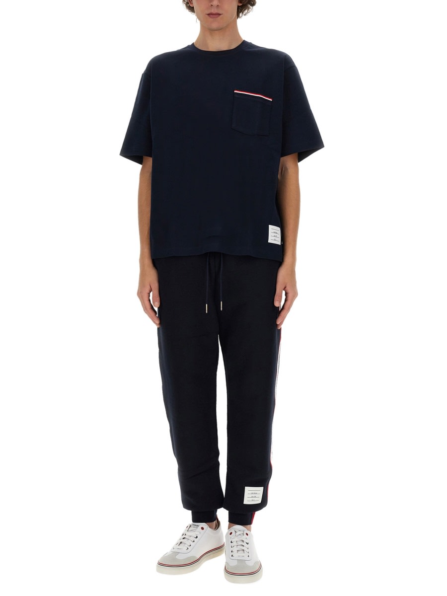 Shop Thom Browne Jogging Pants With Rwb Stripe In Blue