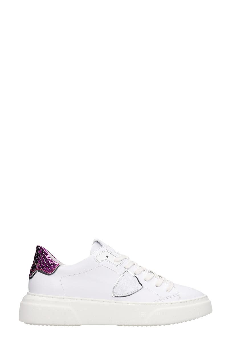 PHILIPPE MODEL TEMPLE SNEAKERS IN WHITE LEATHER,11277233