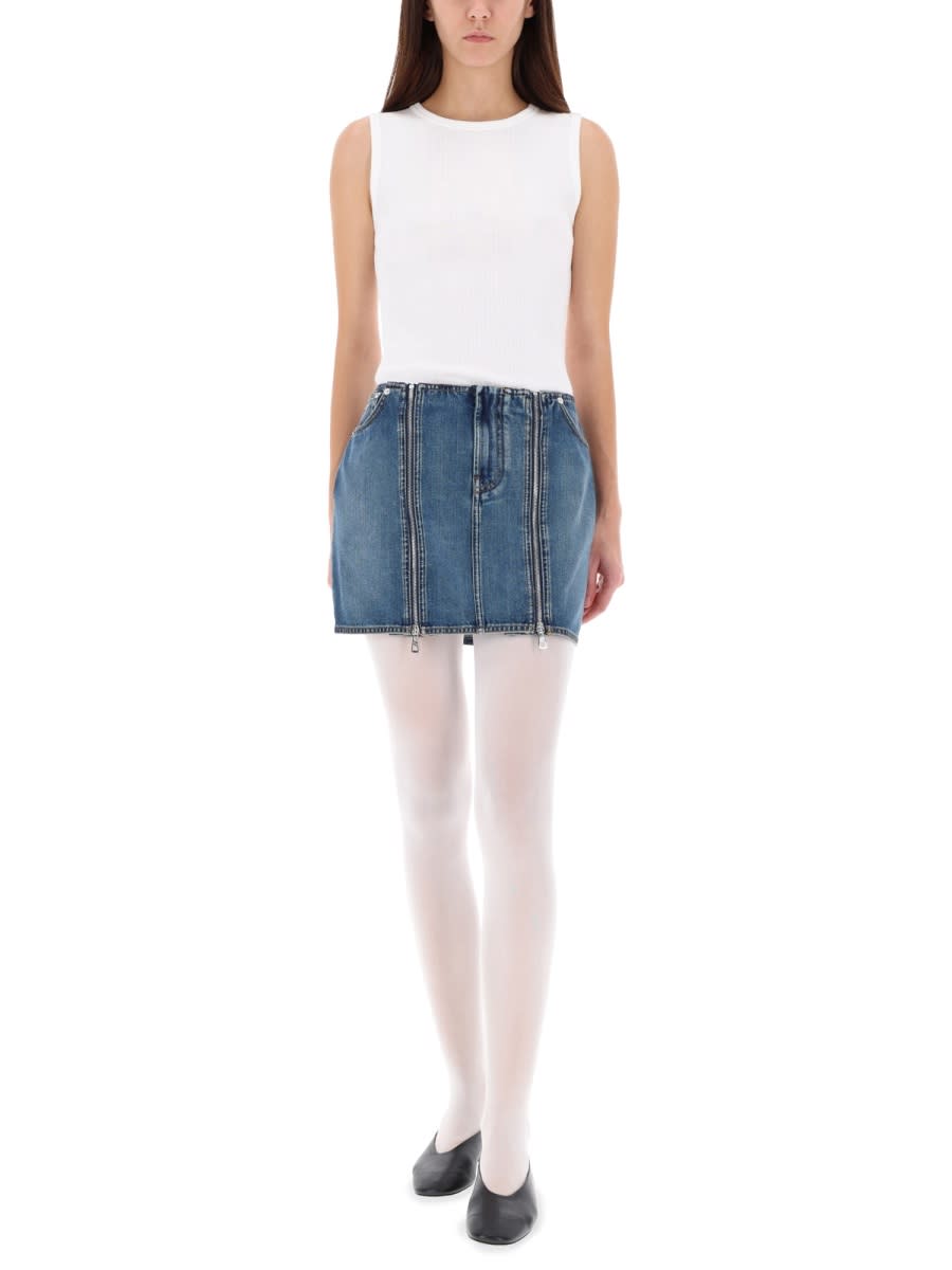 Jean Paul Gaultier Denim Miniskirt With Double Vertical Silver Zippers In Blue