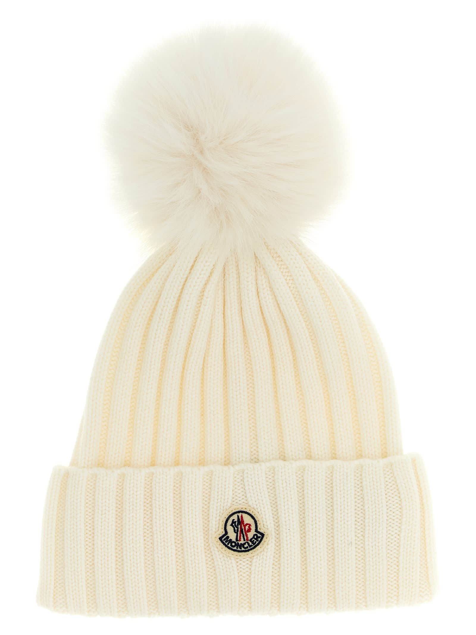 Moncler Pompom-detail Ribbed Beanie In White