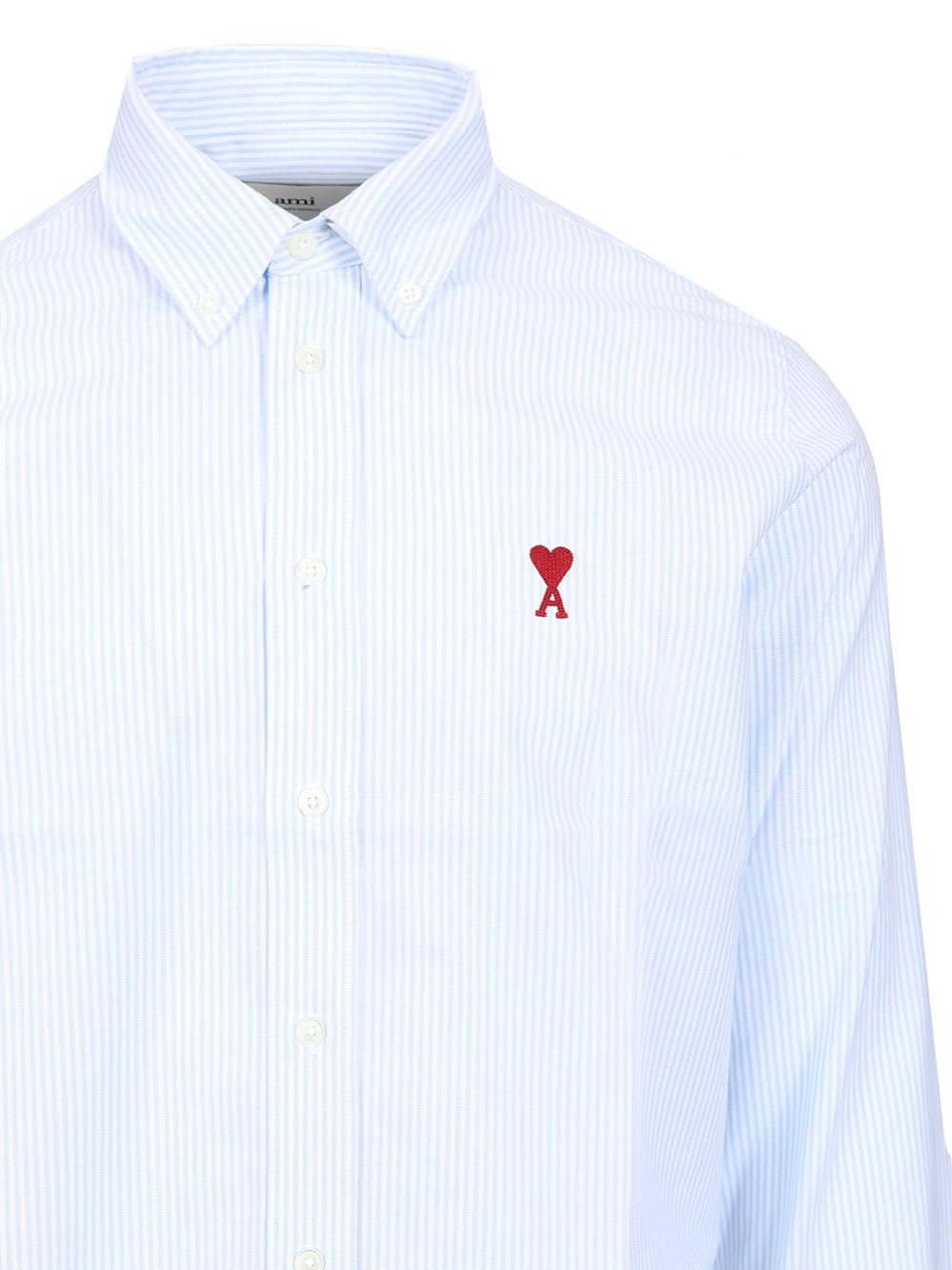 Ami Alexandre Mattiussi Adc Button-down Collar Logo-embroidered Striped Cotton Oxford Shirt In Blue