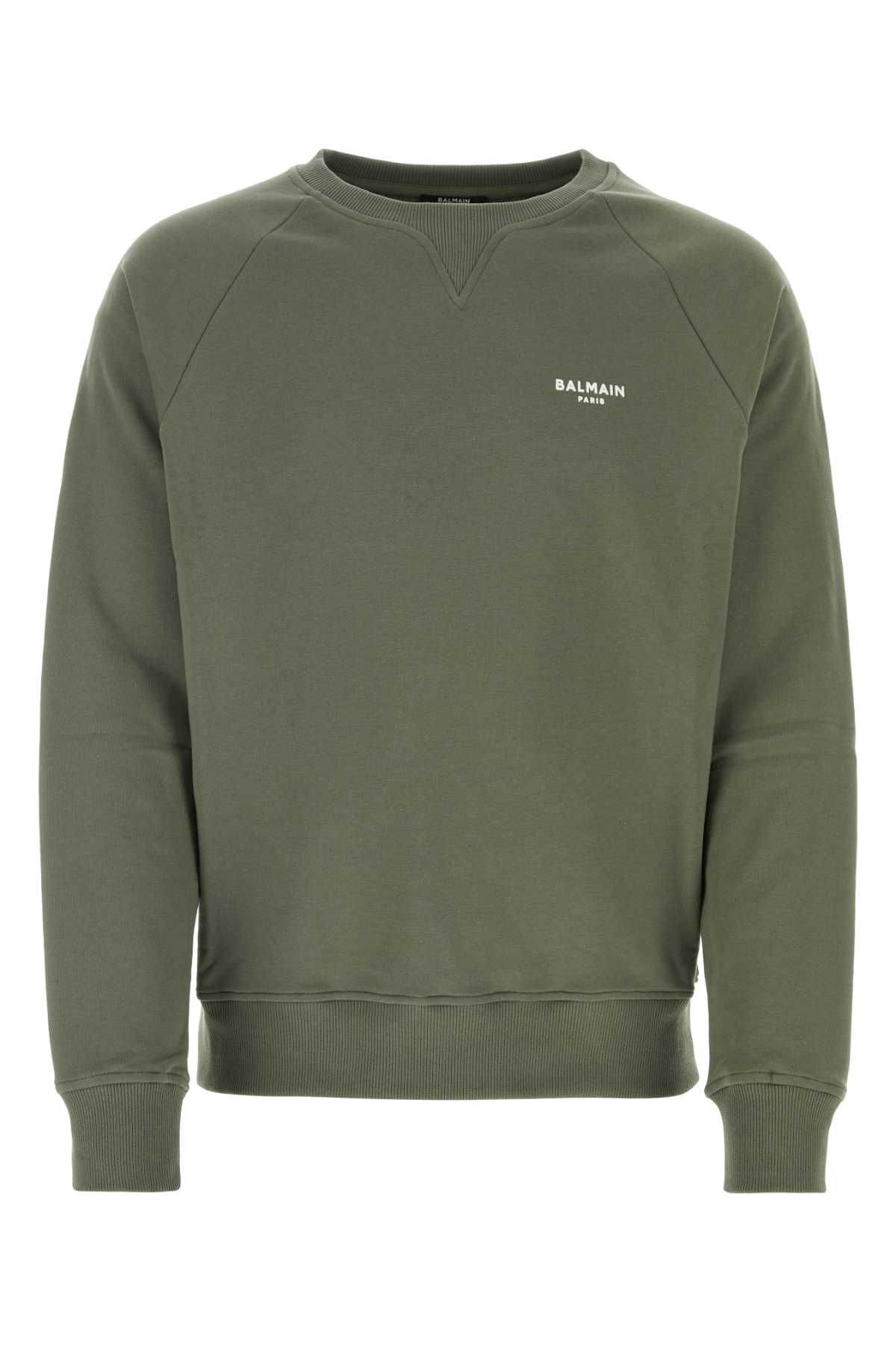 Balmain Army Green Cotton Sweatshirt In Kakiclairnaturel