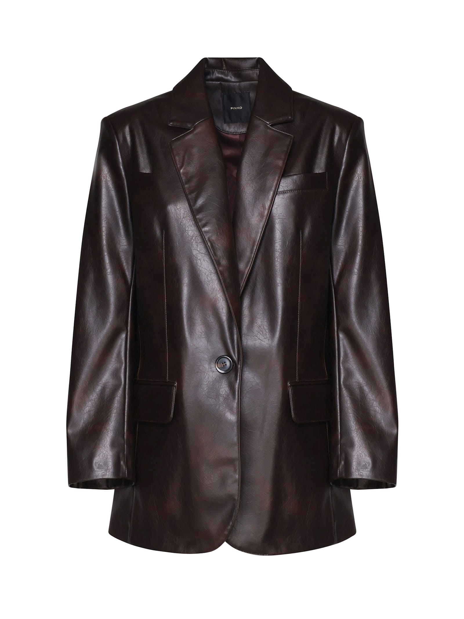 Shop Pinko Noventa Faux Leather Blazer Jacket In Brownish Red