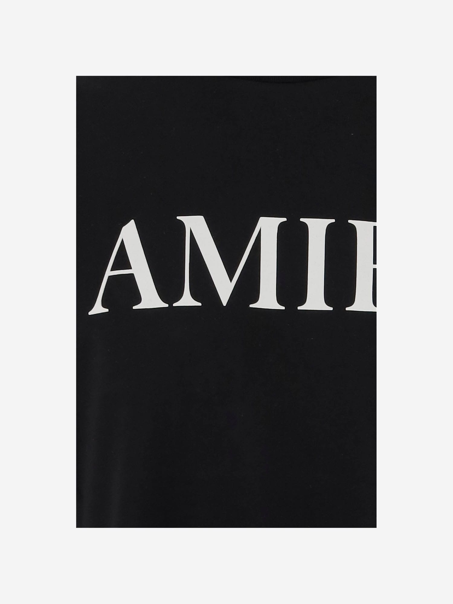 Amiri Black Crewneck T-shirt With Logo Lettering Print On The Front In Cotton Man In Black