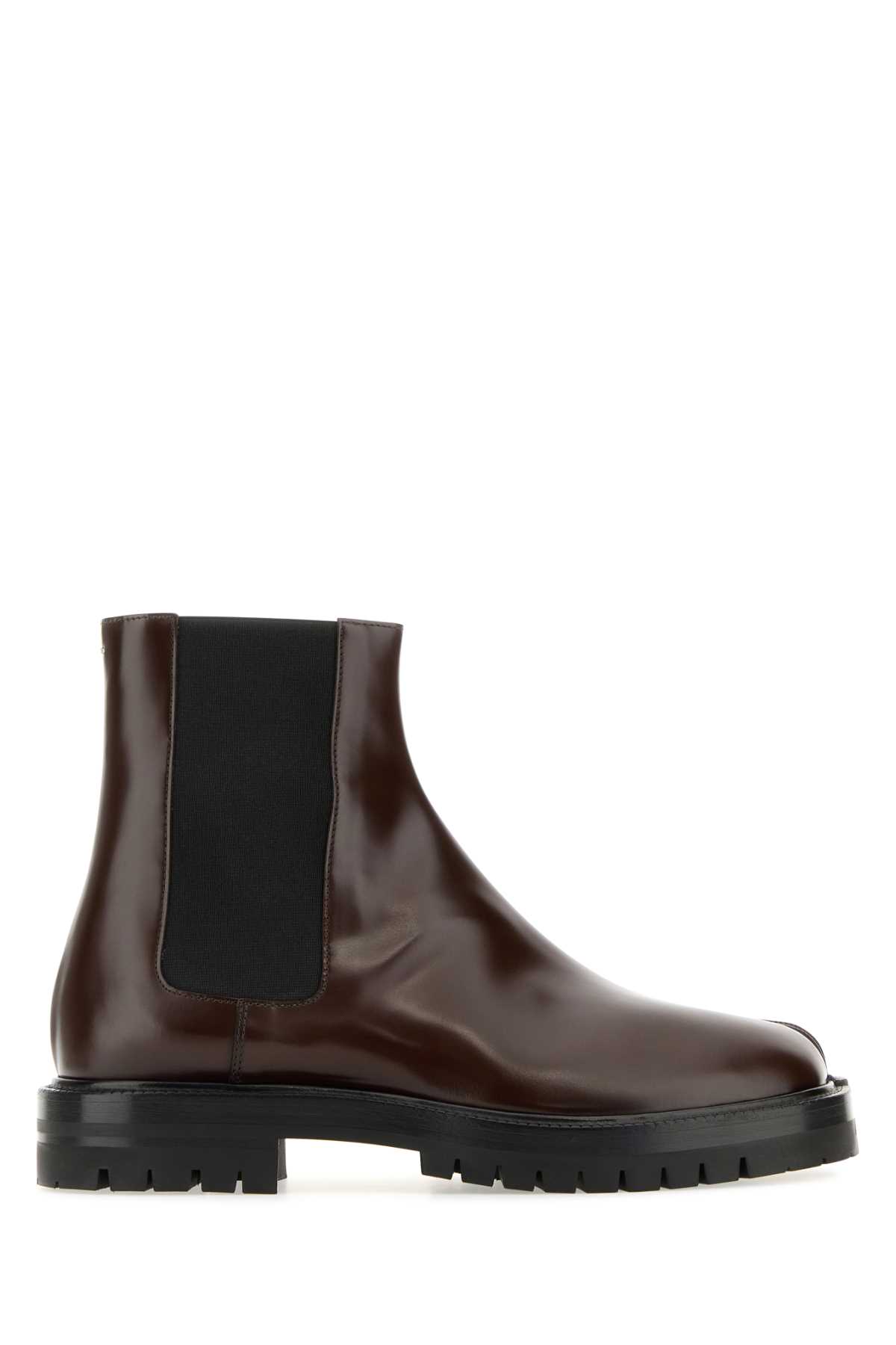 Shop Maison Margiela Burgundy Leather Tabi County Chelsea Ankle Boots In Chicbrown