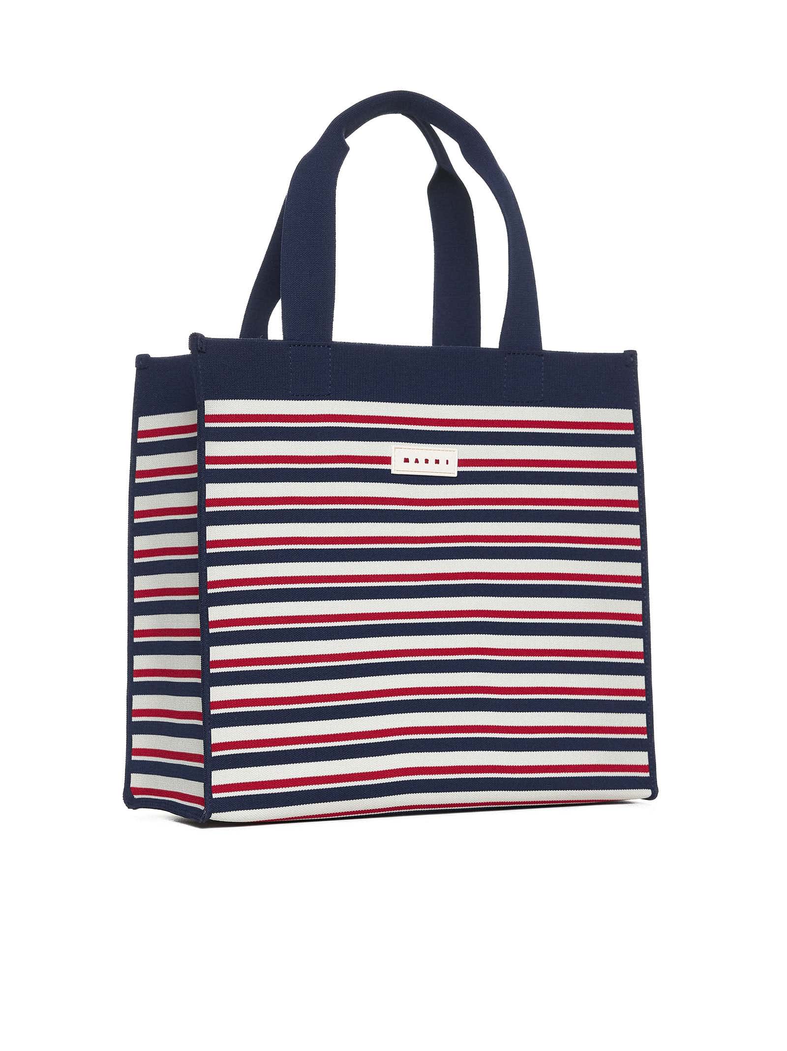 Shop Marni Tote In Marine/ivory/red