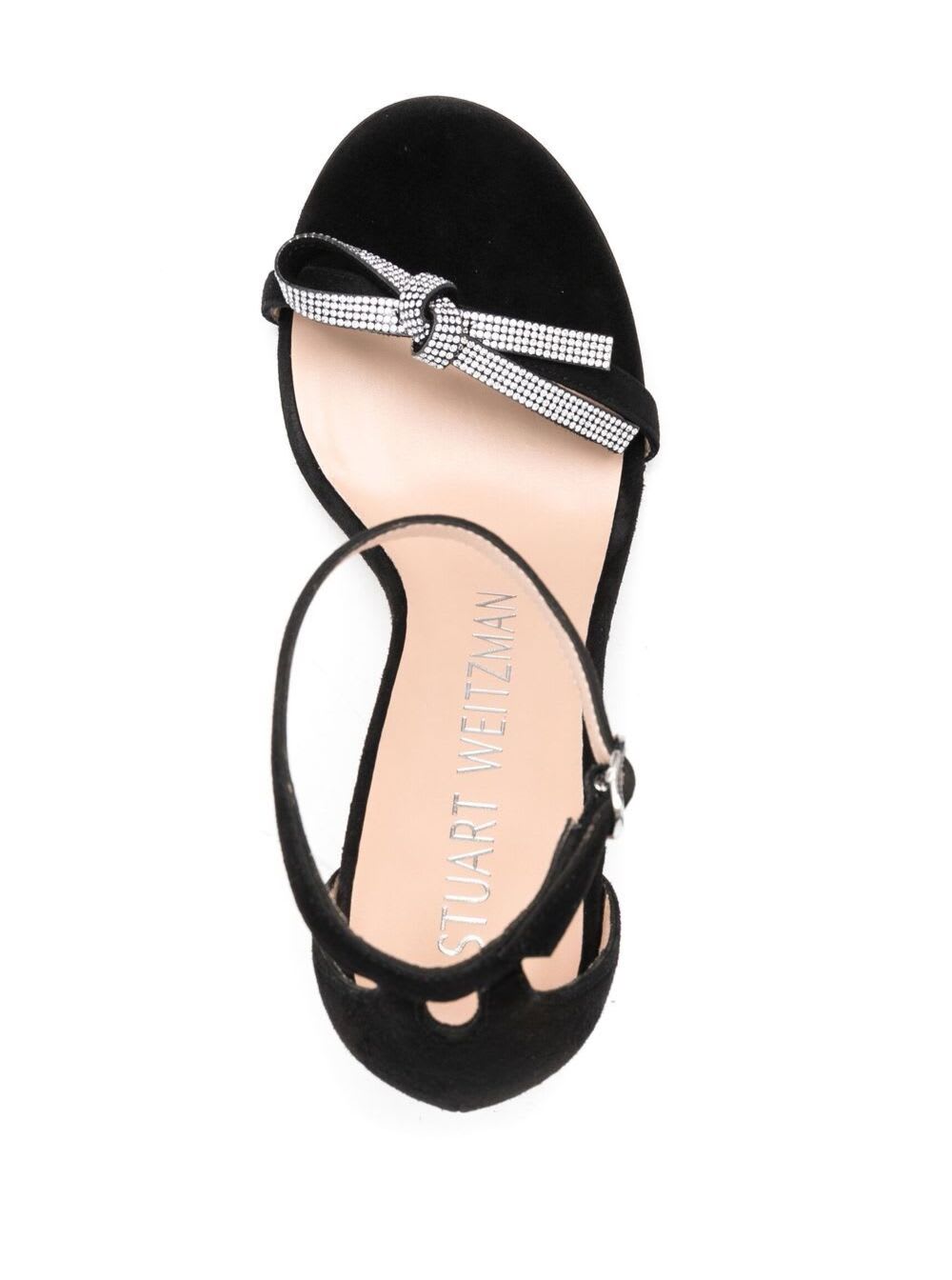 Shop Stuart Weitzman Black Suede Sandals With Crystal Bow Detail  Woman