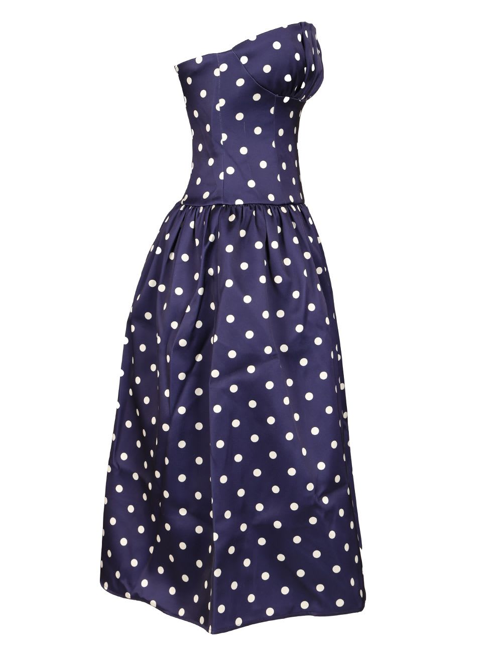 Shop Self-portrait Navy Polka Dot Satin Midi Dress