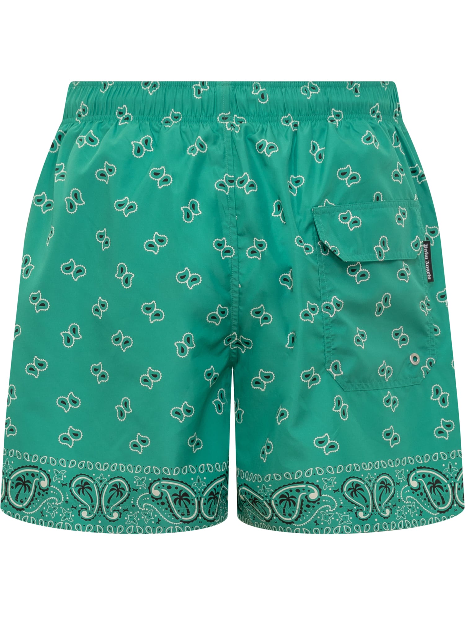Shop Palm Angels Swim Shorts With Bandana Monogram In Green