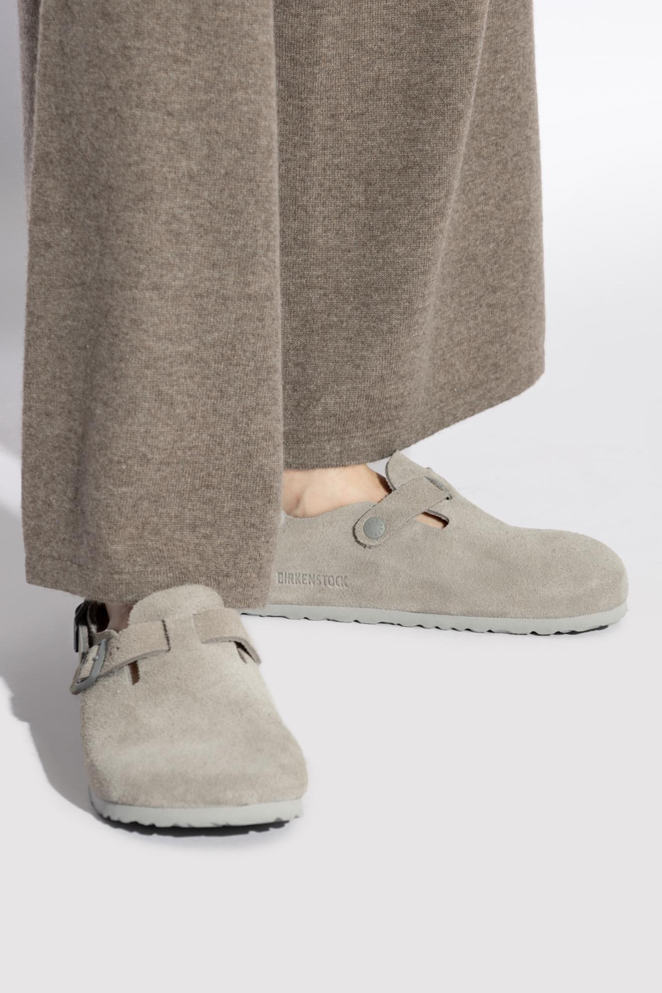 Birkenstock Tokio Suede Leather Clogs In Stone