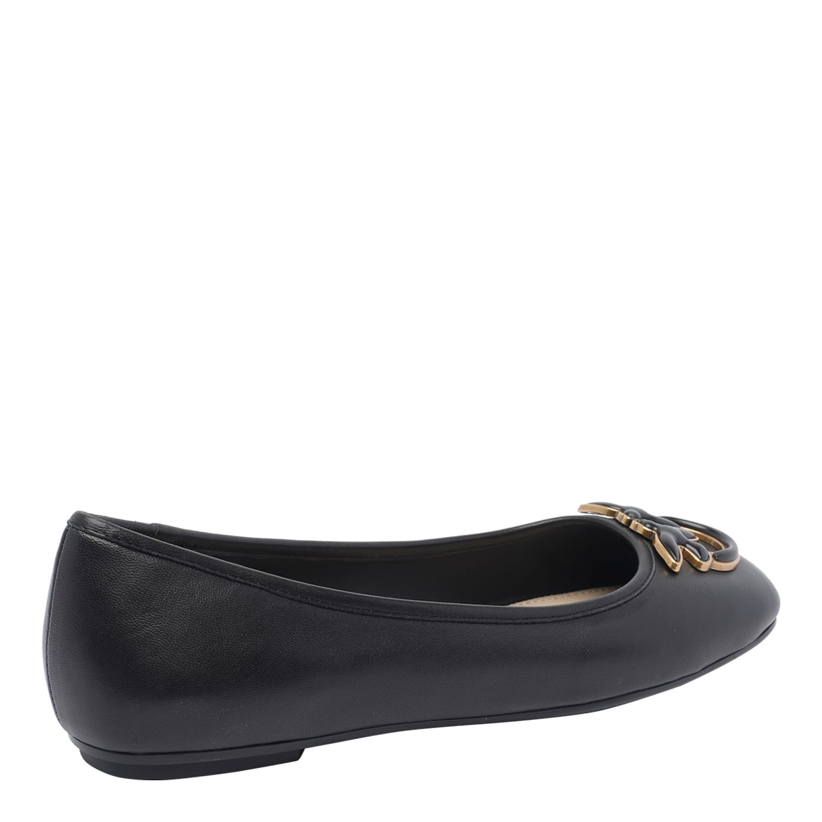 Pinko Flat Nappa Leather Ballet Flats With Love Birds Logo In Black