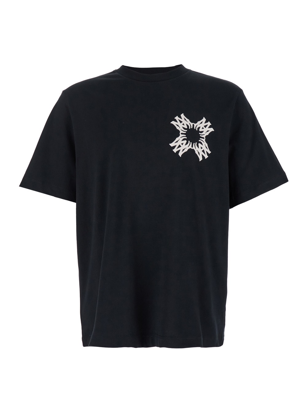 Shop Amiri Black Crewneck T-shirt With Contrasting Logo Print In Cotton Man