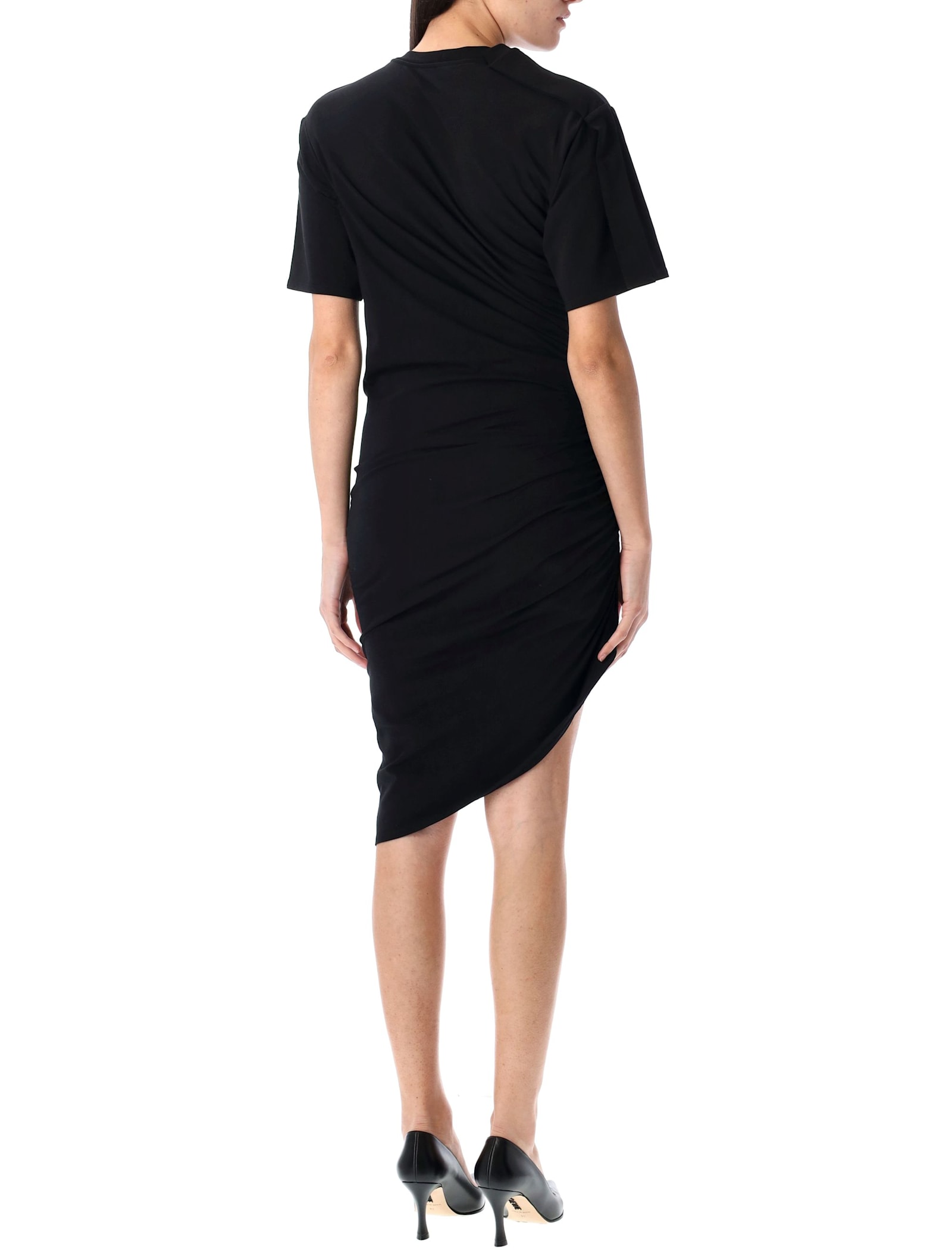 Mugler Draped Cotton Blend Jersey Mini Dress In Black