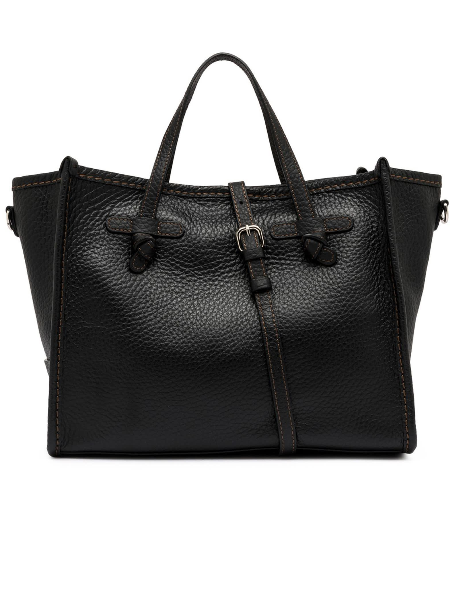 Black Bubble Double Leather Shopping Bag