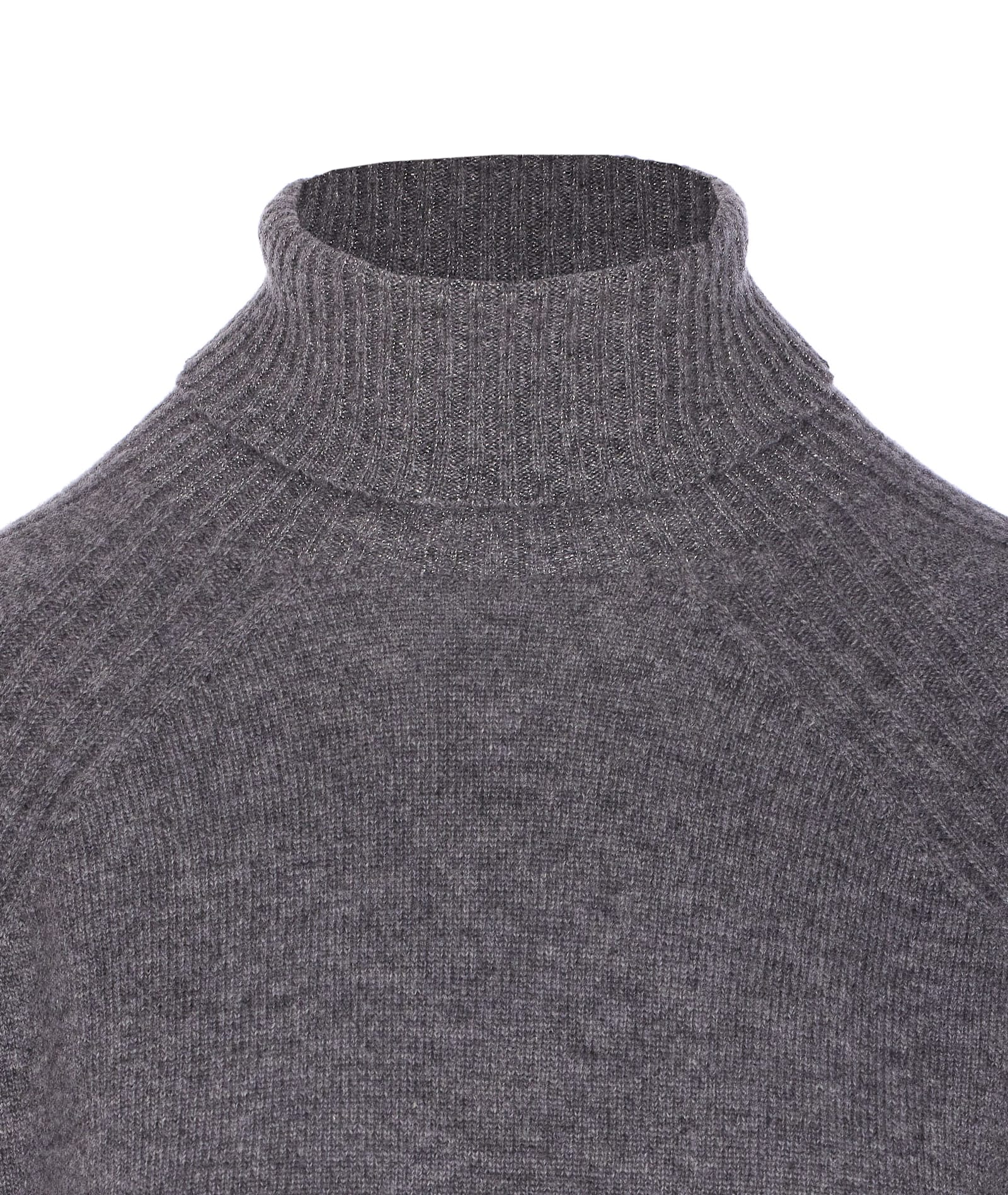Twinset High Neck Relaxed-fit Sweater With Ribbed Detailing In Gray