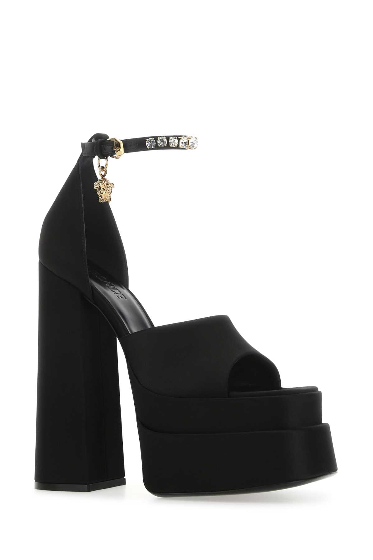 Shop Versace Black Satin Medusa Aevitas Sandals In Nerooro