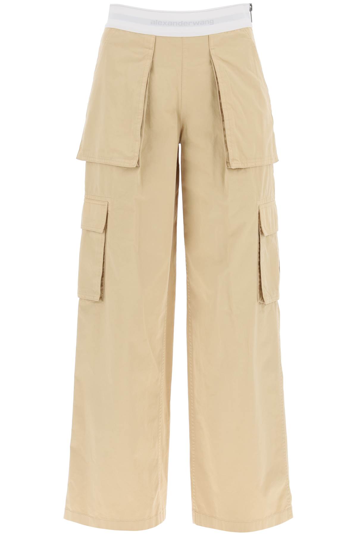 Shop Alexander Wang Rave Cargo Pants With Elastic Waistband In Feather (beige)