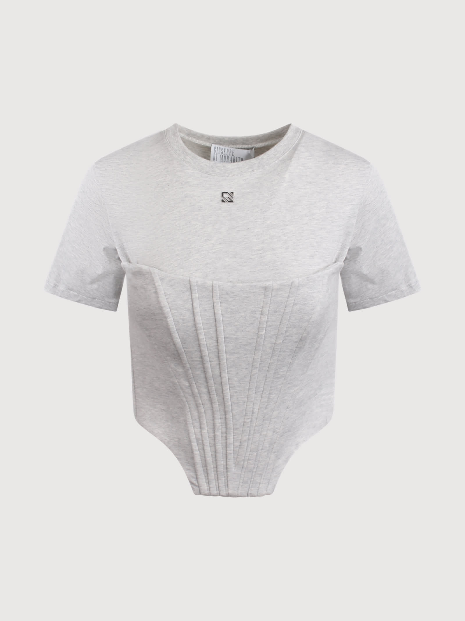 Shop Giuseppe Di Morabito T-shirt With Bustier Detail In Cotton Jersey