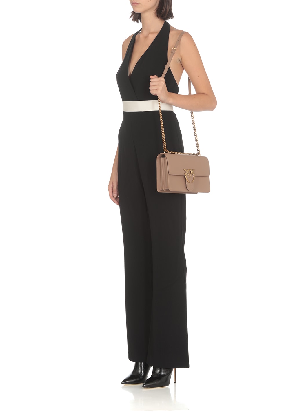 Pinko Love One Classic Logo Plaque Shoulder Bag In Beige