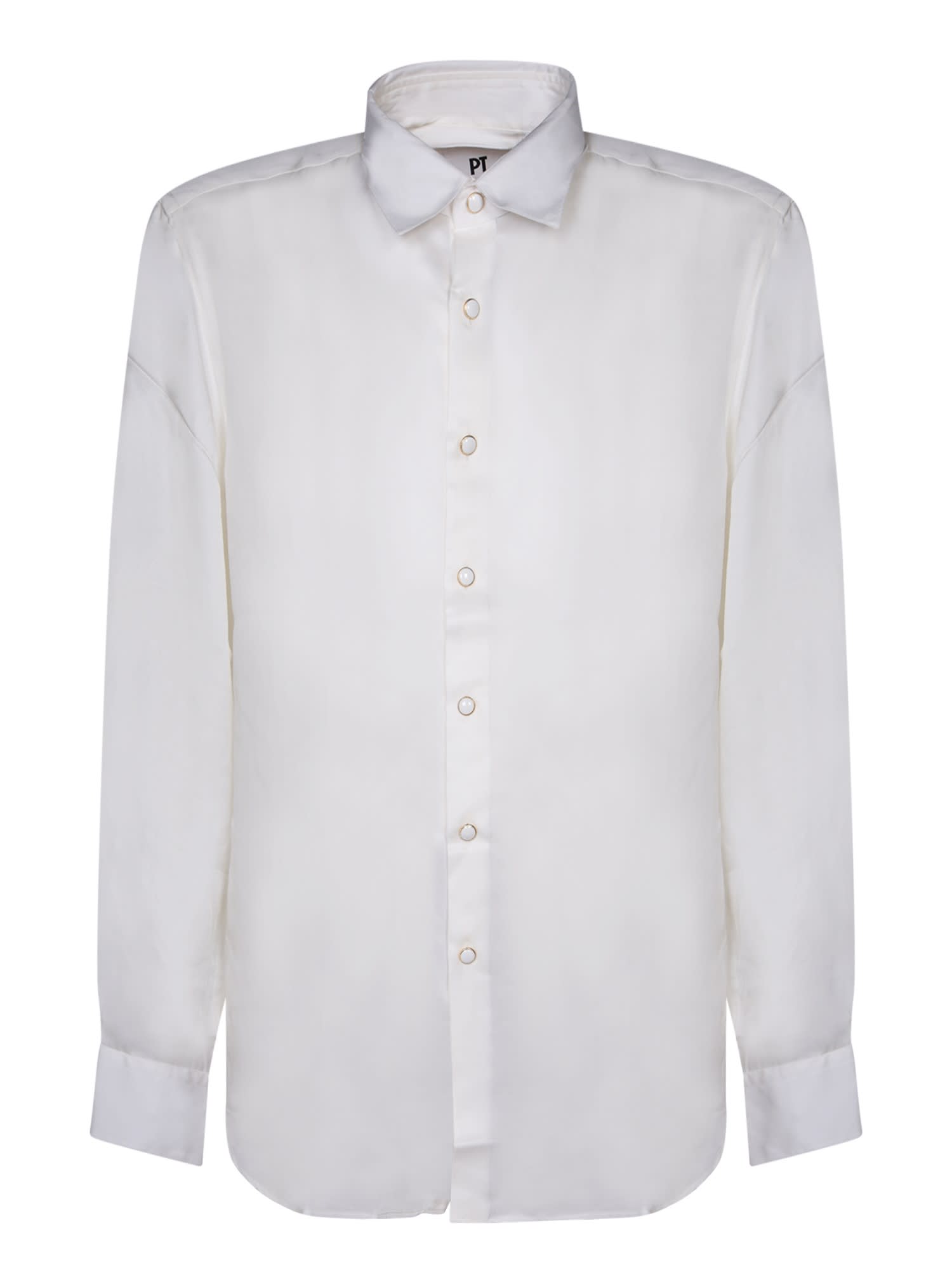 Shop Pt Torino Long Sleeves Cream Shirt In White