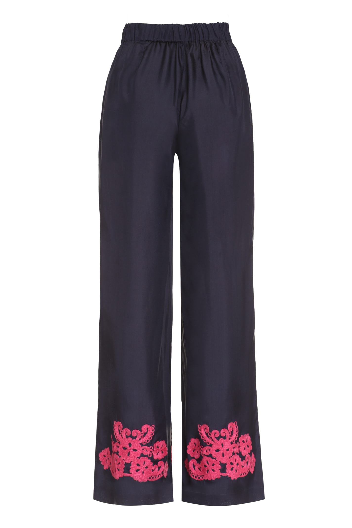 Shop P.a.r.o.s.h Embroidered Silk Trousers In Purple