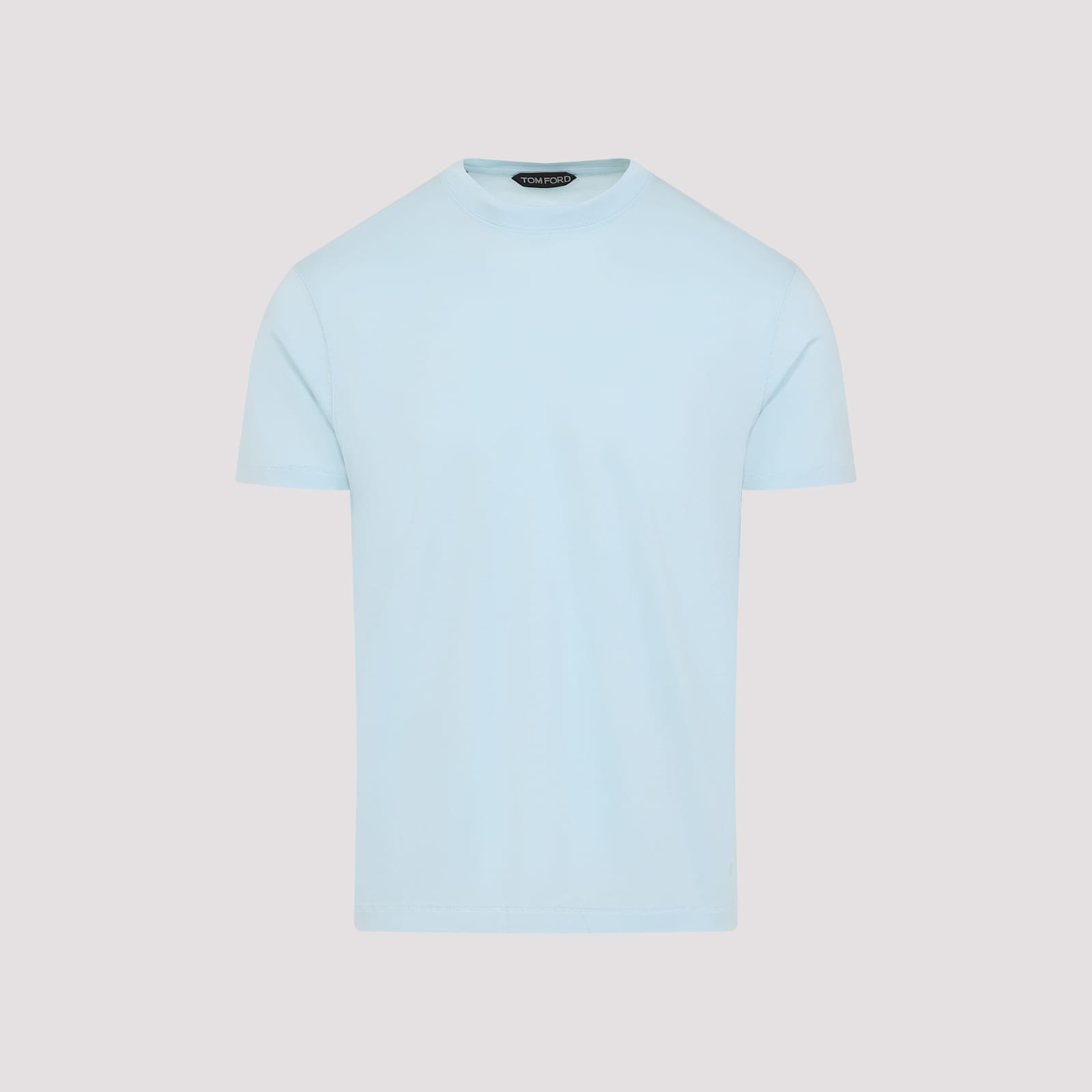 Tom Ford Mens Brand-embroidery Crewneck Woven T-shirt Glass Blue In Glass Blue