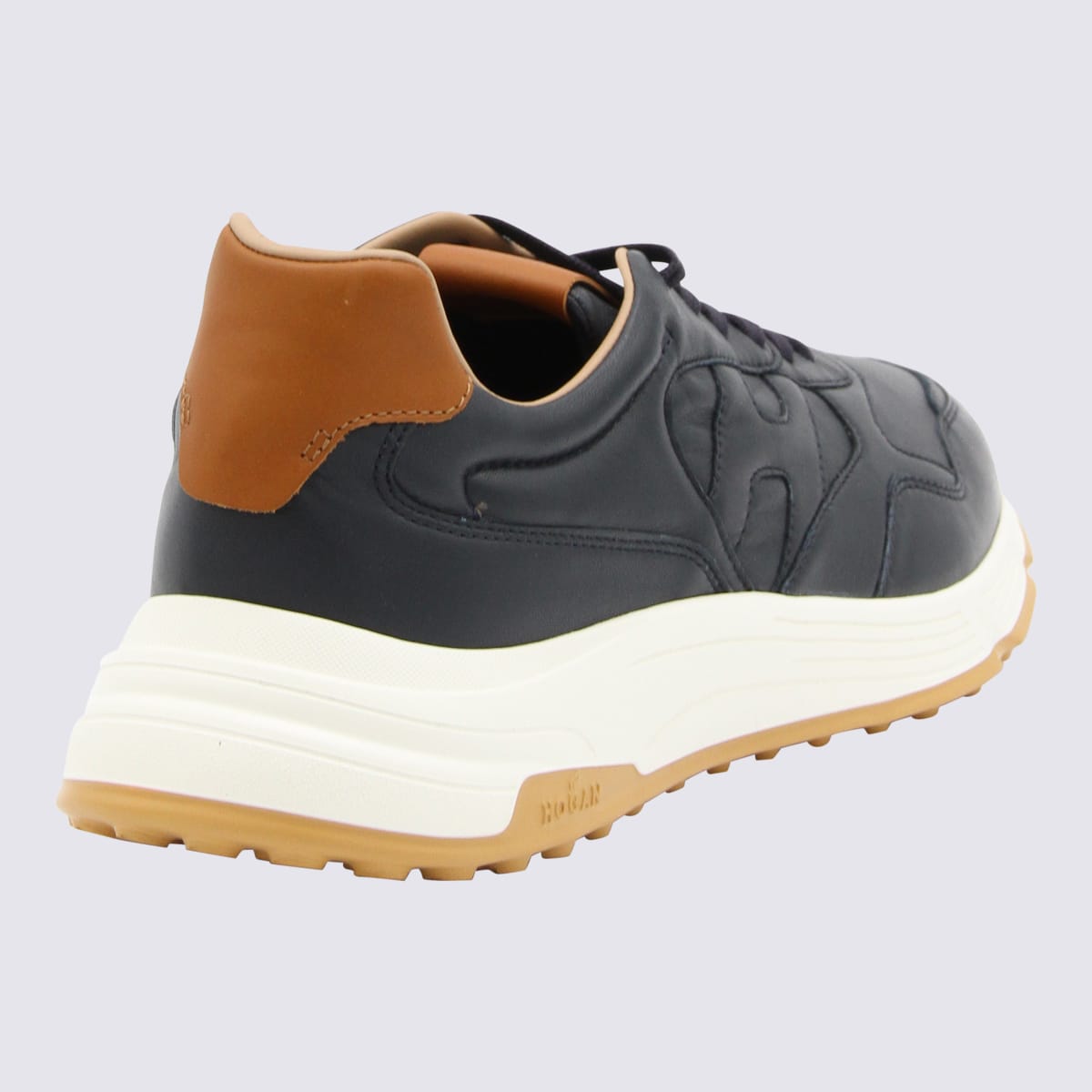 Shop Hogan Blue Leather Sneakers In Navy/camel