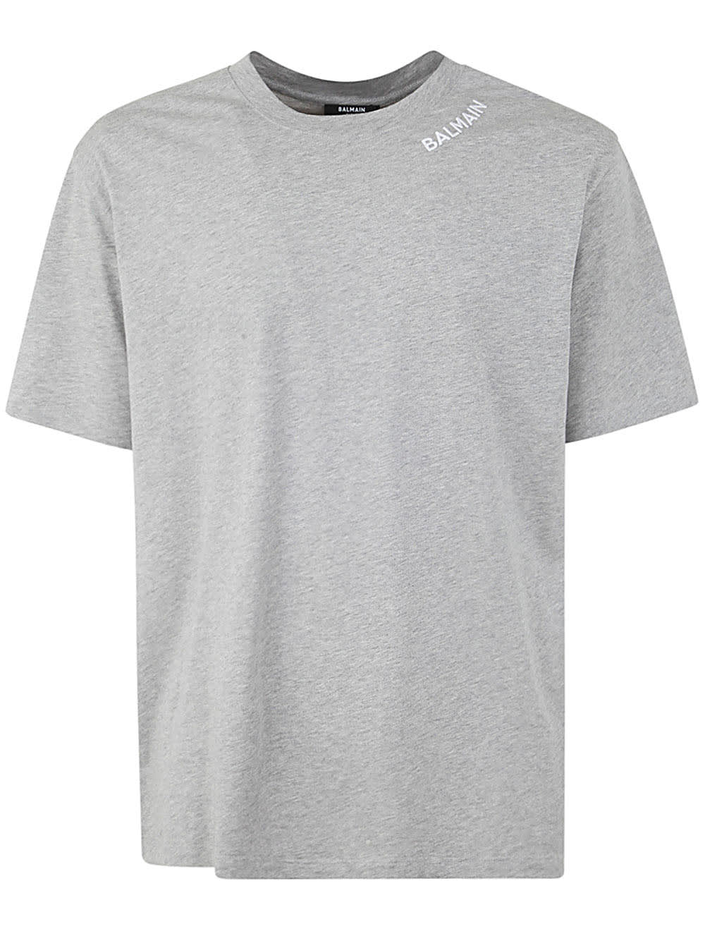 Shop Balmain Stitch Collar T-shirt Straight Fit In Ydu Gris Chiné Blanc