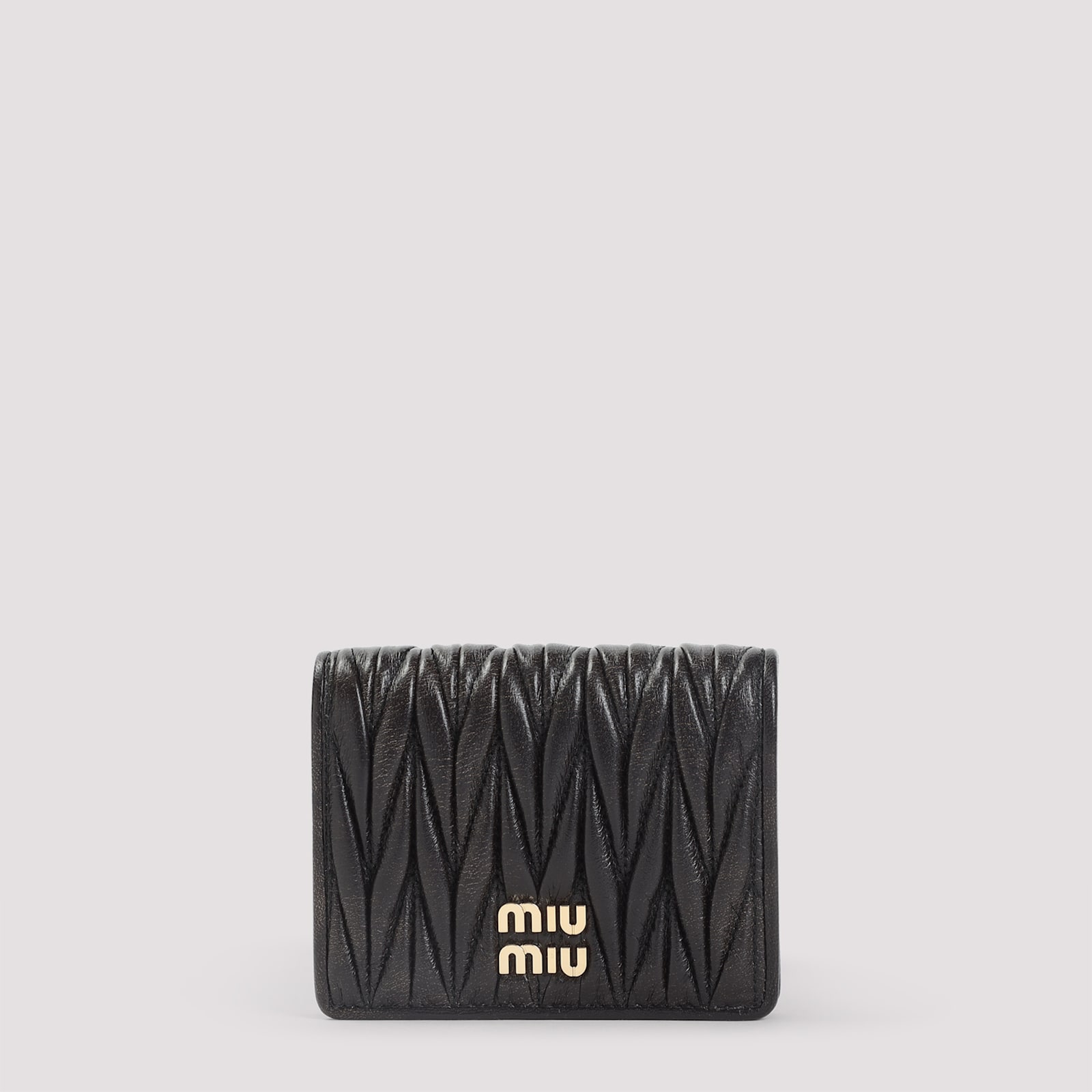 Miu Miu Lamb Leather Wallet Compact Design Gold-toned Hardware