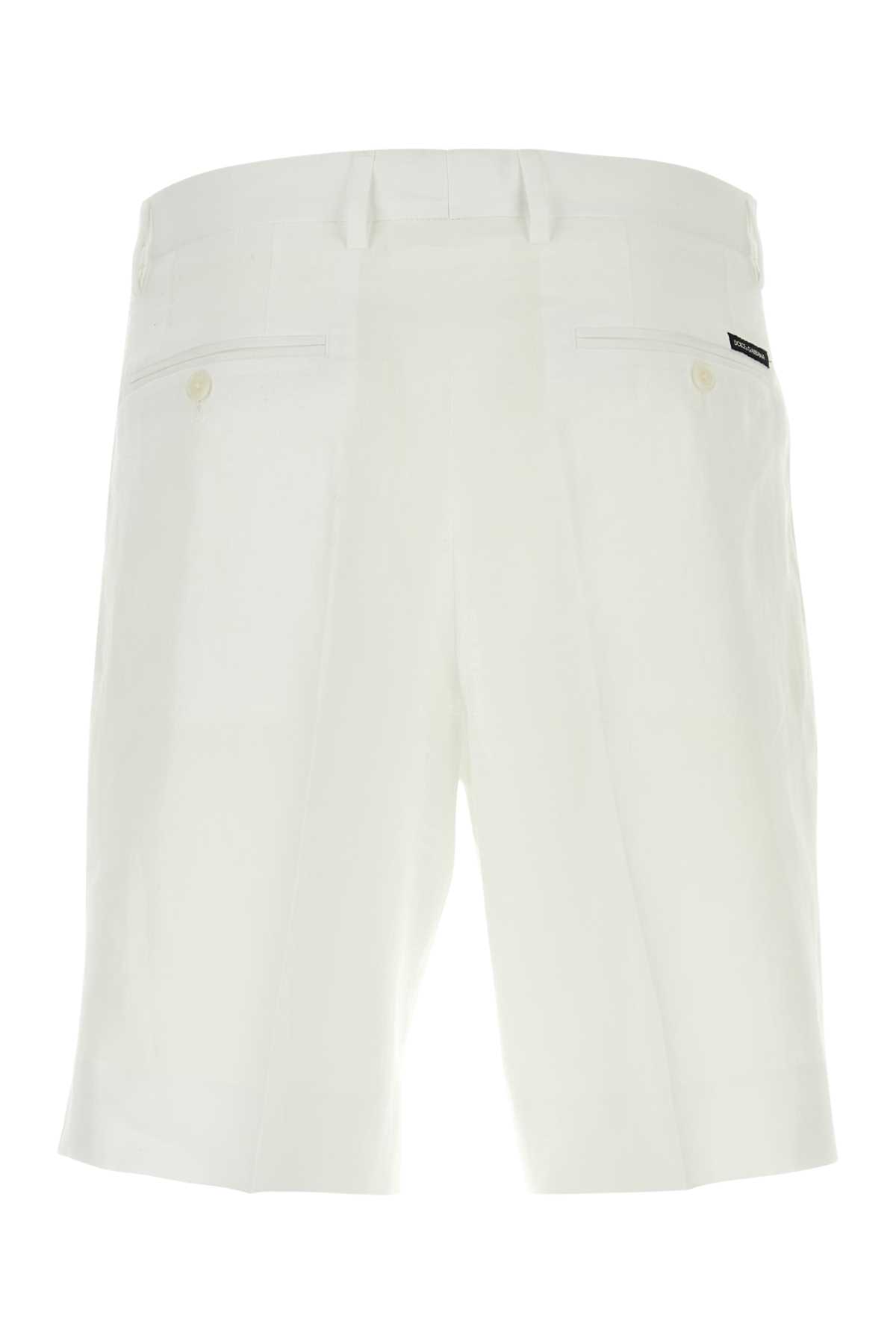 Shop Dolce & Gabbana White Linen Bermuda Shorts In Biancoottico