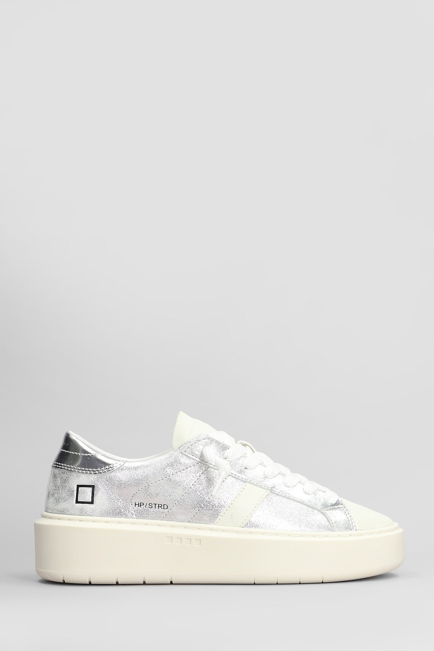 D. A.T. E. Hill Low Platform Sneakers In Silver Suede And Leather