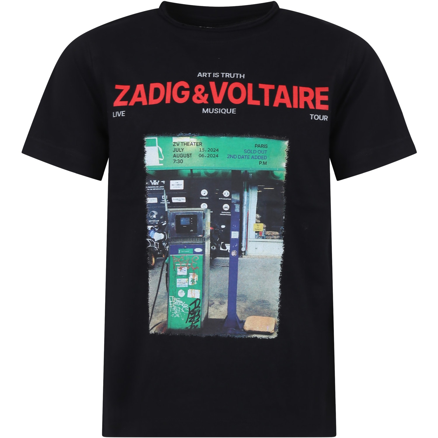 Zadig &amp; Voltaire Kids' Black T-shirt For Boy With Print And Logo