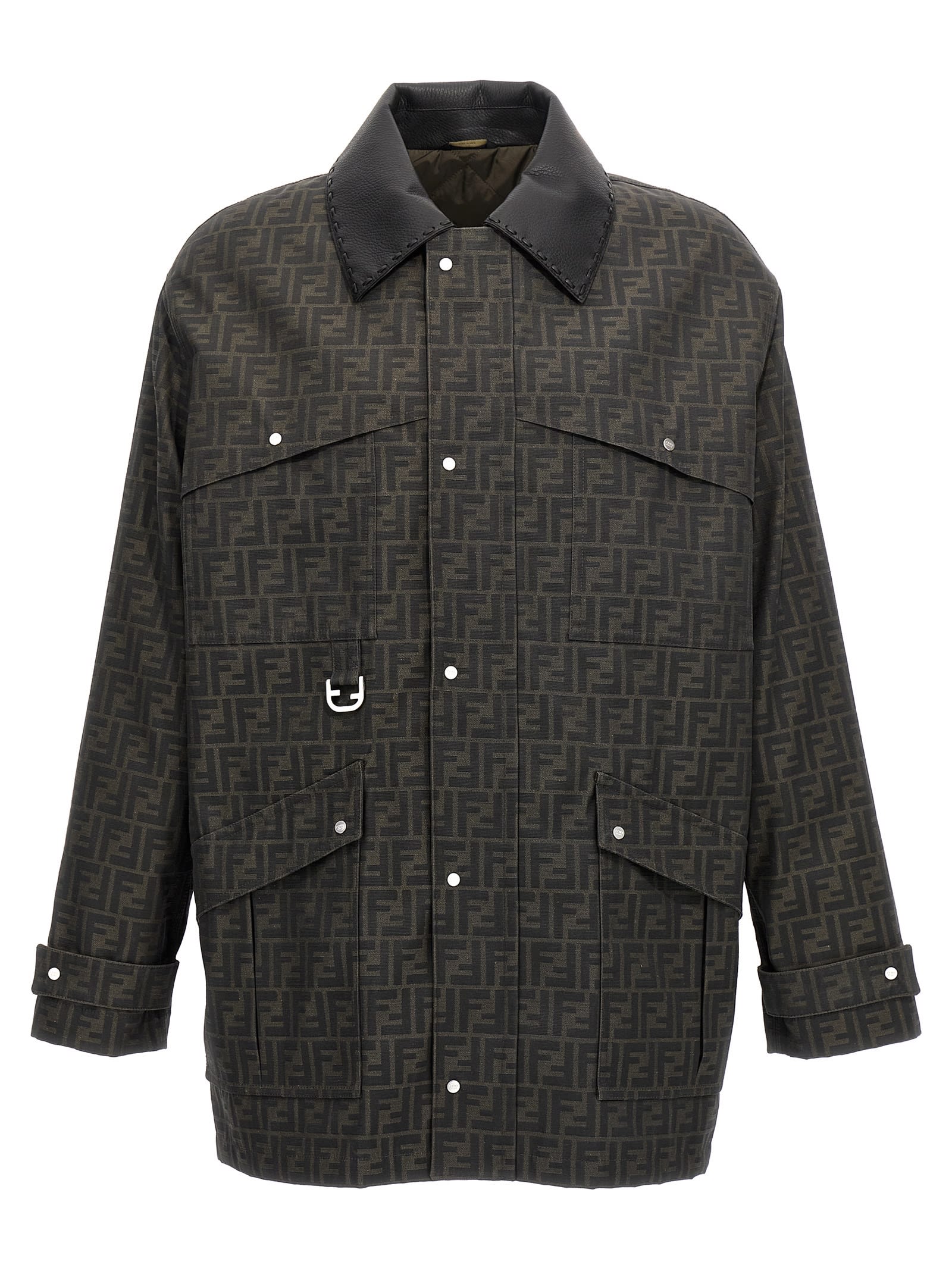 Fendi Waxed Ff Jacquard Parka - Men's - Cotton/polyester/polyurethane Resin/lamb Skinpolyamidepolyester In Brown